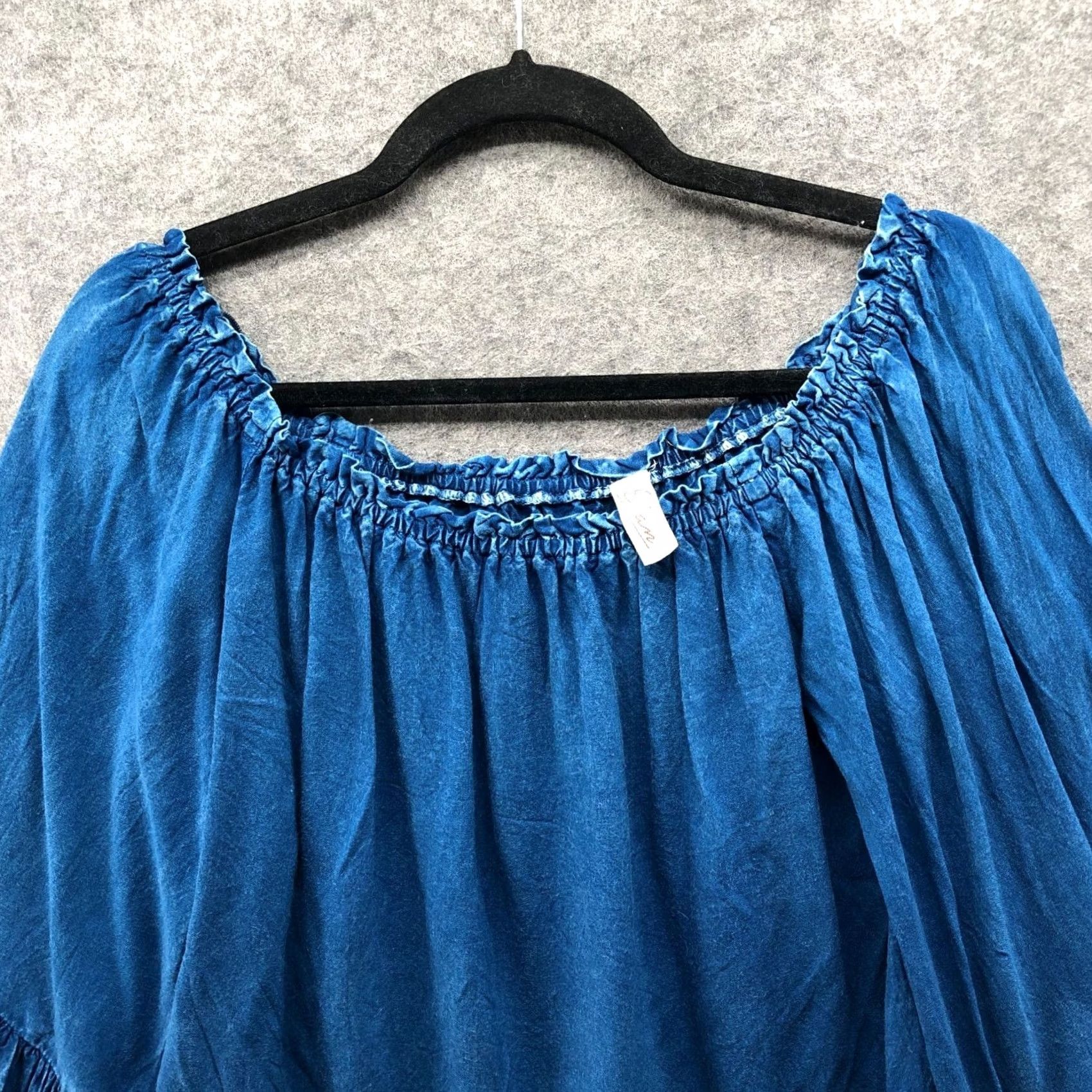 Vintage Elan Off Shoulder Bell Sleeve Top Womens M Blue Eyelet Hem Boho Mineral Wash Size M / US 6-8 / IT 42-44 - 3 Thumbnail