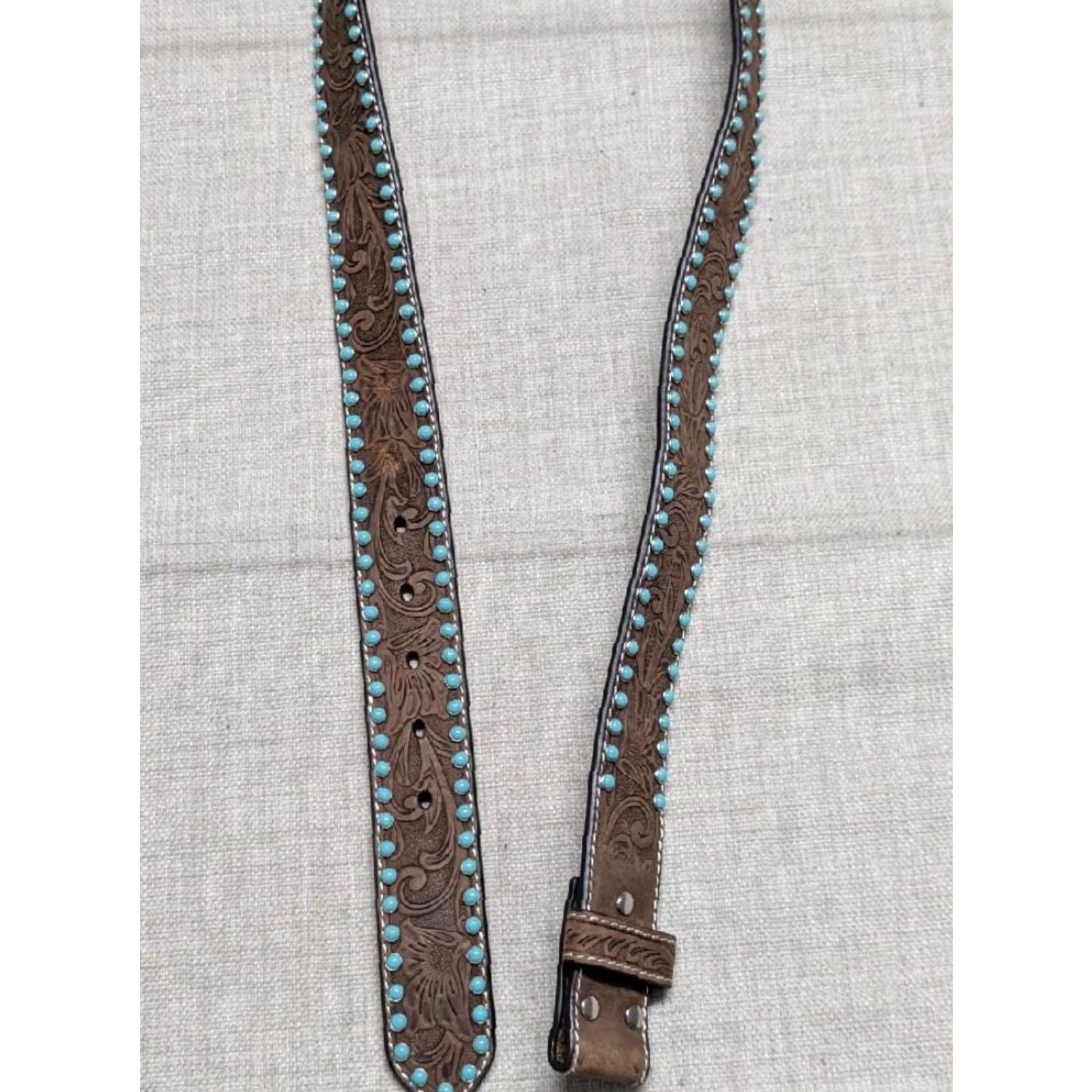 Vintage VINTAGE western belt Nocona brown leather 42 studded buckle floral cowhide belt width 1-1/2 Men Mens Size 42 - 6 Thumbnail