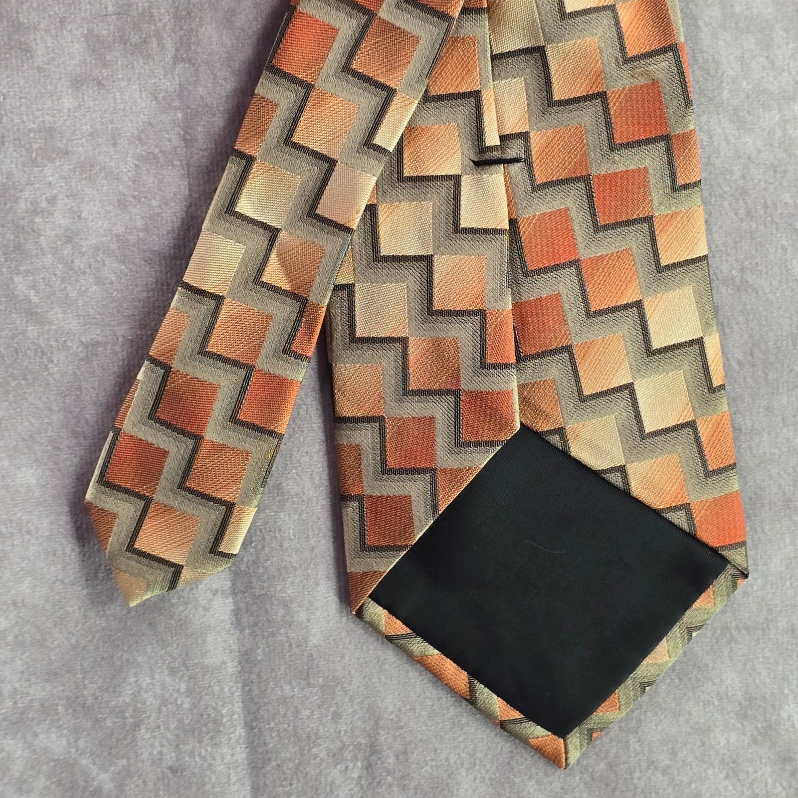 Arrow Arrow Gray Orange Brown Box Stair Geometric Silk Neck Tie Size 30 - 6 Thumbnail