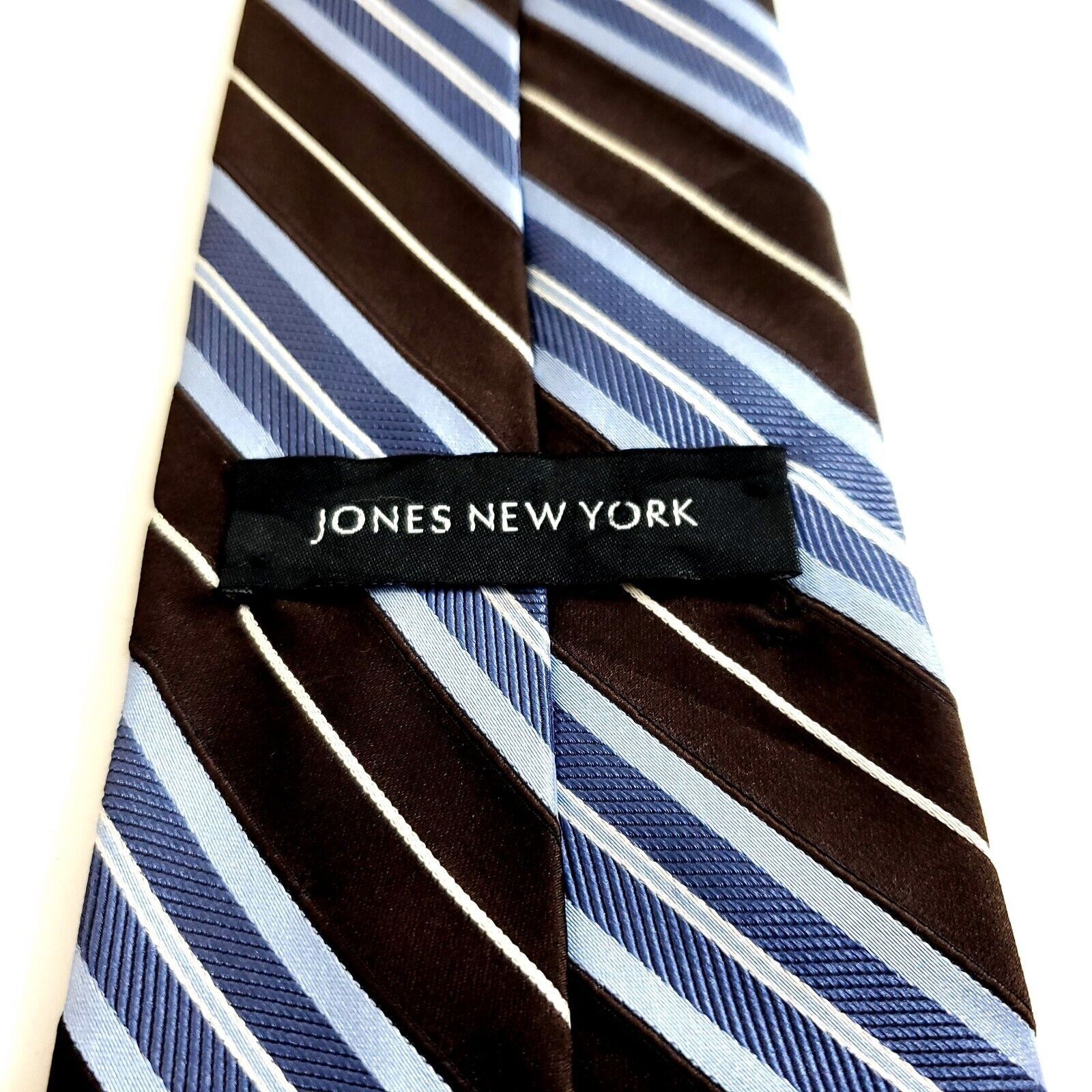 Jones New York Jones New York Brown Blue Striped Woven Silk Tie Size ONE SIZE - 3 Thumbnail
