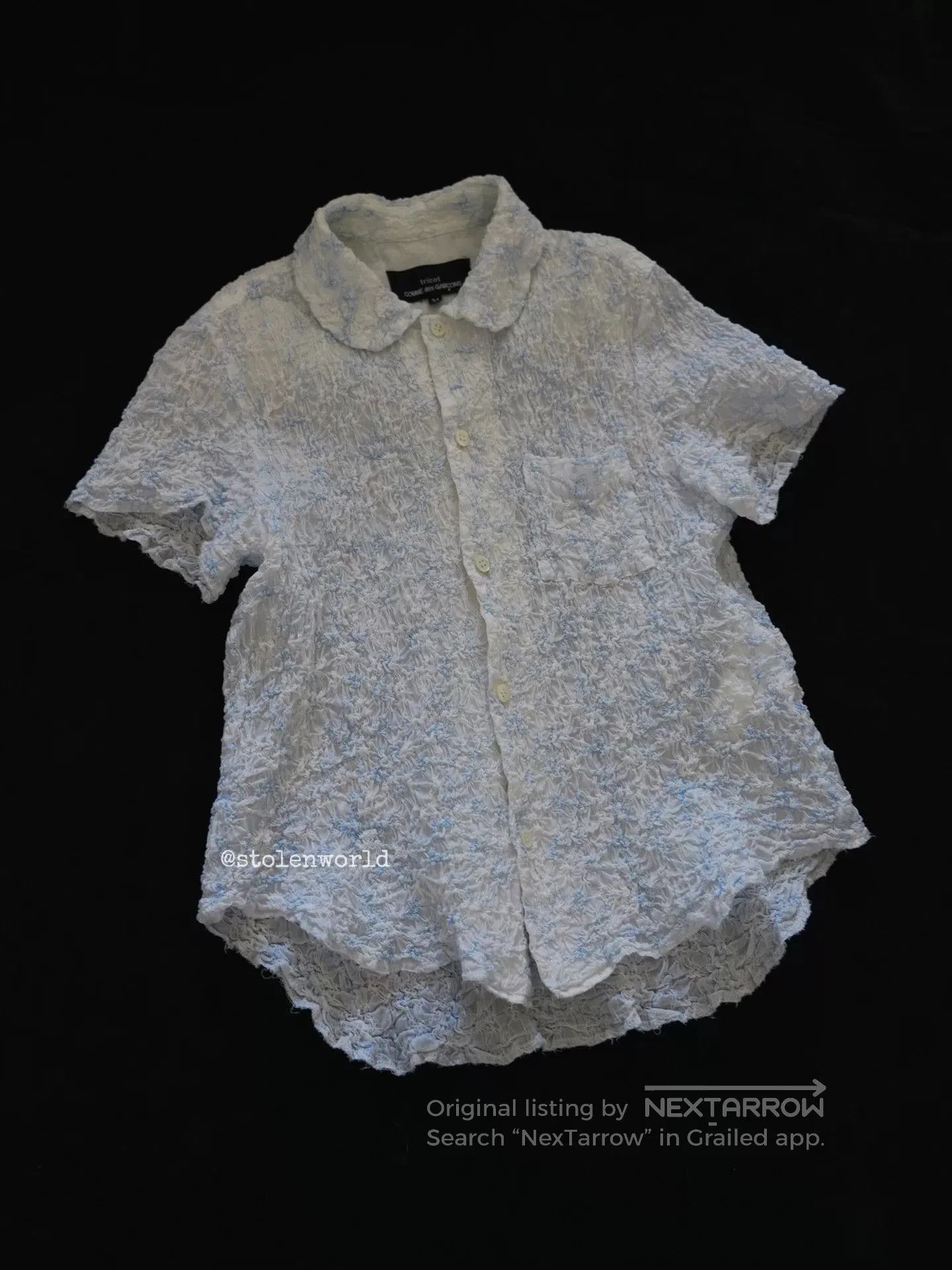 Comme des Garcons Comme des Garçons Light Blue Embroidered Pleated Shirt. Size M / US 6-8 / IT 42-44 - 3 Thumbnail
