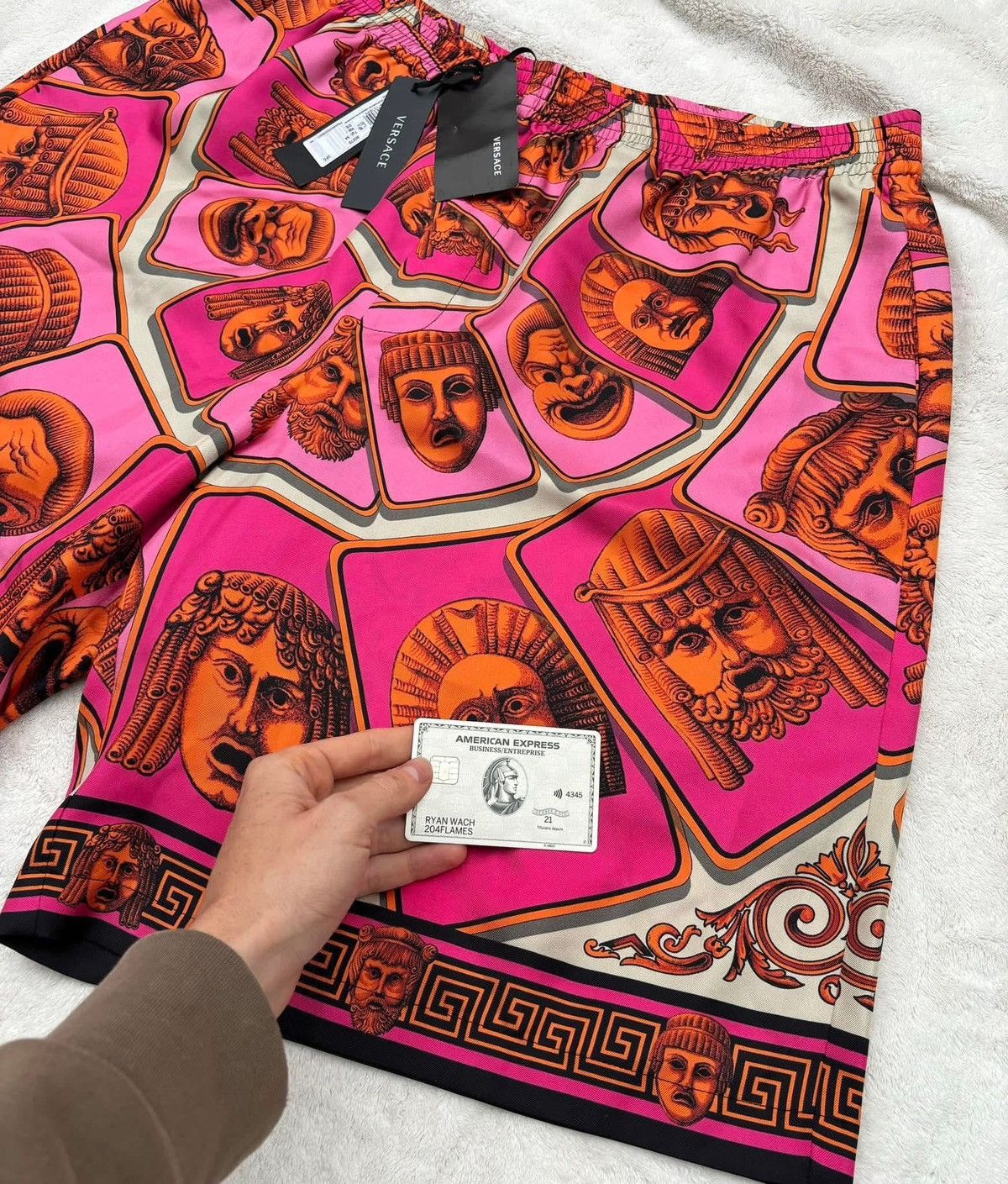 Versace Pink/Grey/Orange ‘Le Maschere’ Silk Shorts