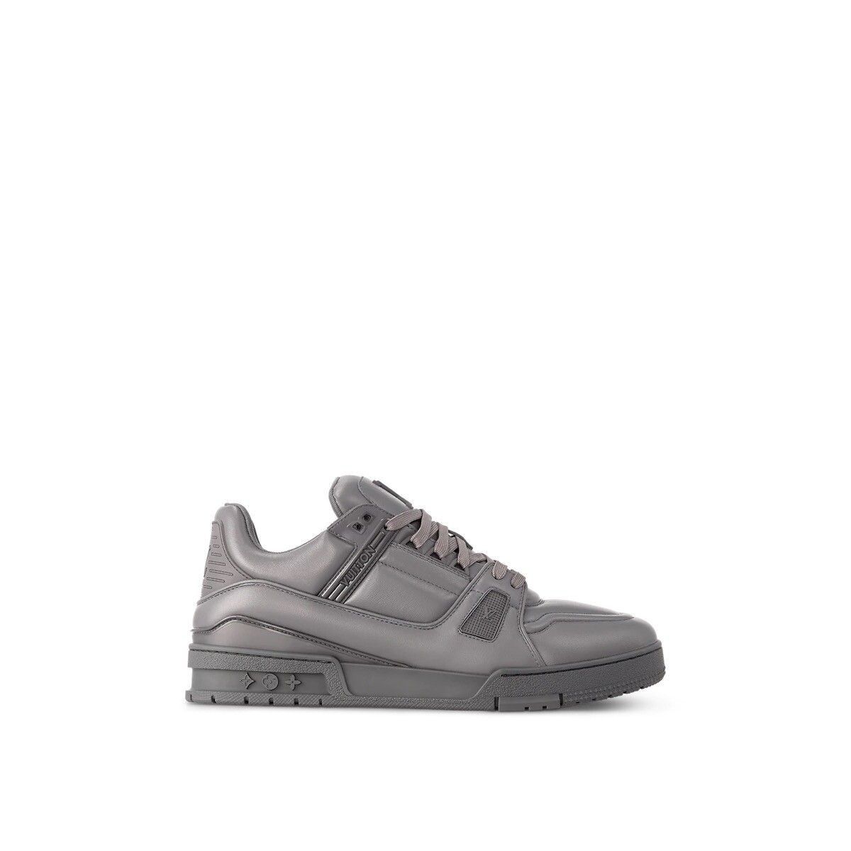 image of Louis Vuitton Lv Shoes Sneakers Leather Logo In Grey, Men's (Size 13)