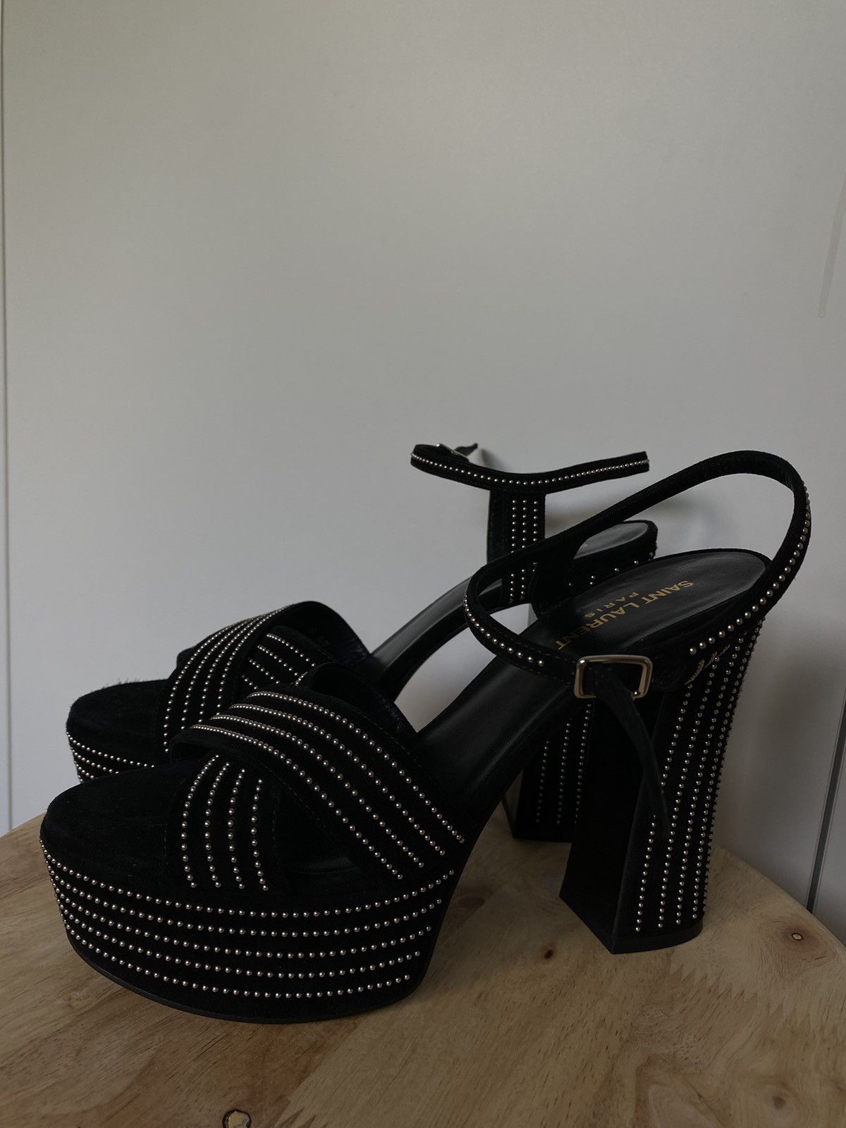 Saint Laurent Paris Saint Laurent Suede Studded Candy 80 Platform Sandals Black Size US 9 / IT 39 - 2 Thumbnail