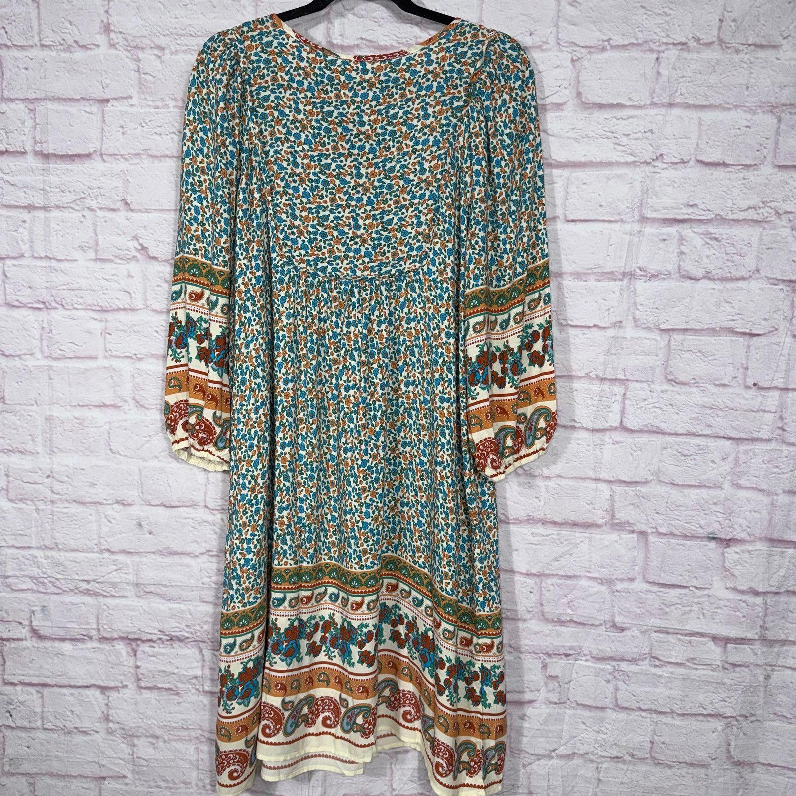 Other Bluetime Floral Boho Dress with 3/4 Sleeves Large NWT Size L / US 10 / IT 46 - 8 Thumbnail