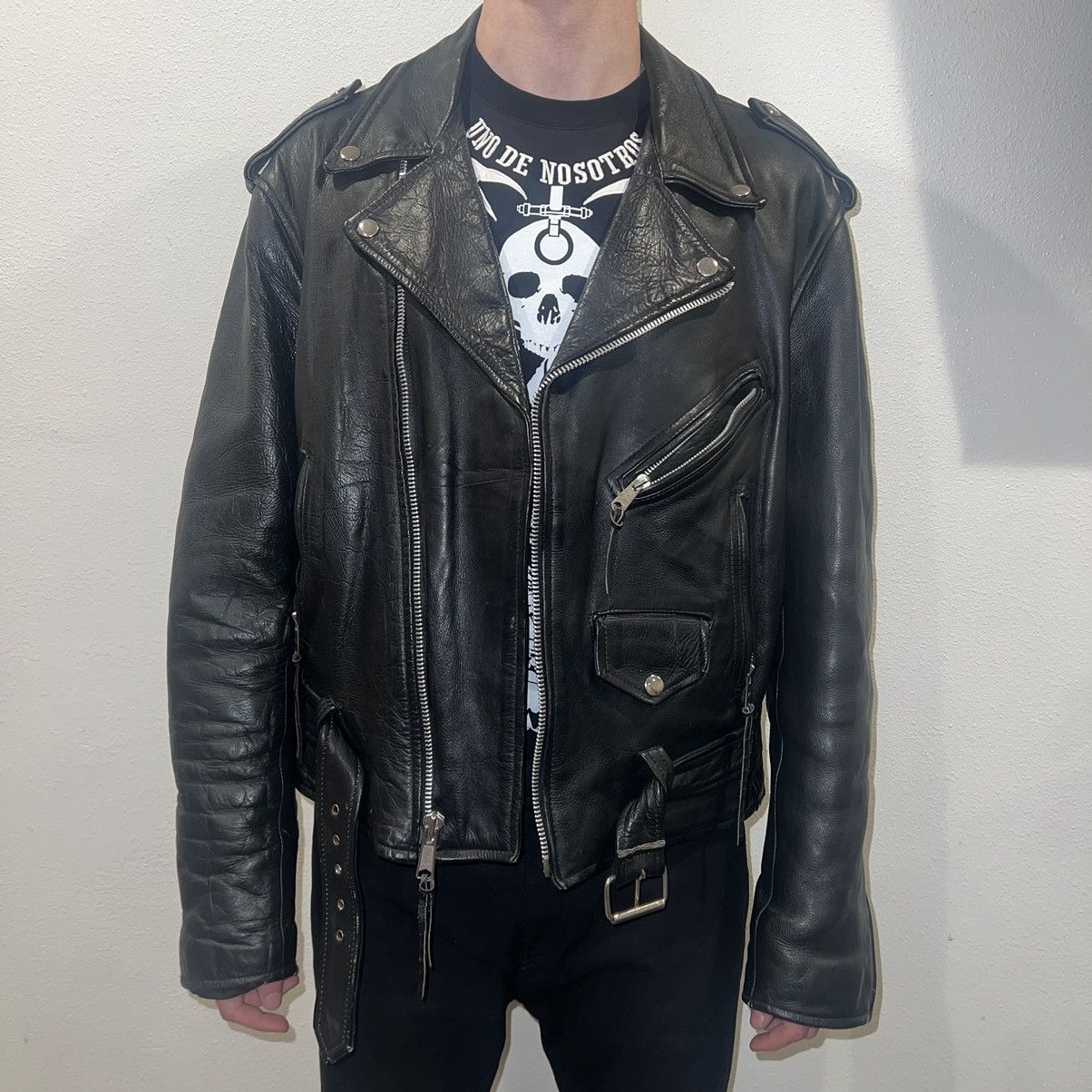 image of Vintage Leather Jacket in Black, Men's (Size Large)