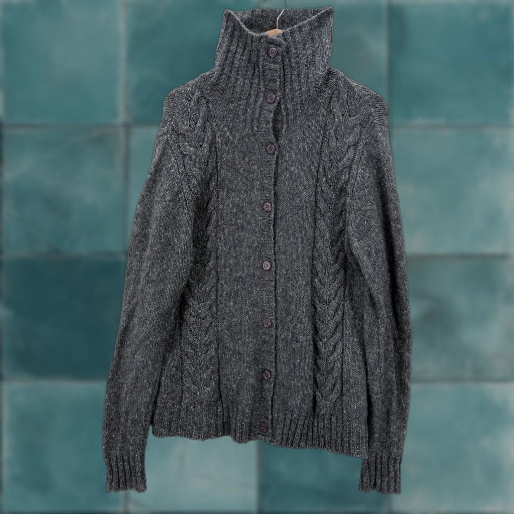 Vintage L.L.Bean Sweater Cardigan Womens Large Gray Wool Cable Knit Funnel Neck Cozy Size L / US 10 / IT 46 - 1 Thumbnail