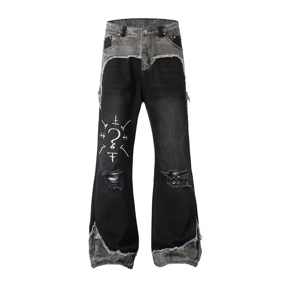Jean Embroidery Washed Vintage Patchwork Camo Boot Cut Jeans Size US 30 / EU 46 - 1 Thumbnail