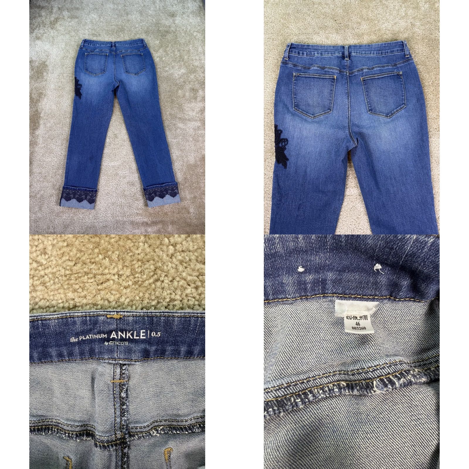 Vintage Chicos Platinum Ankle Jeans Womens Size 6 Blue Lace Stretch 0.5 US B531 Size 28" / US 6 / IT 42 - 8 Thumbnail