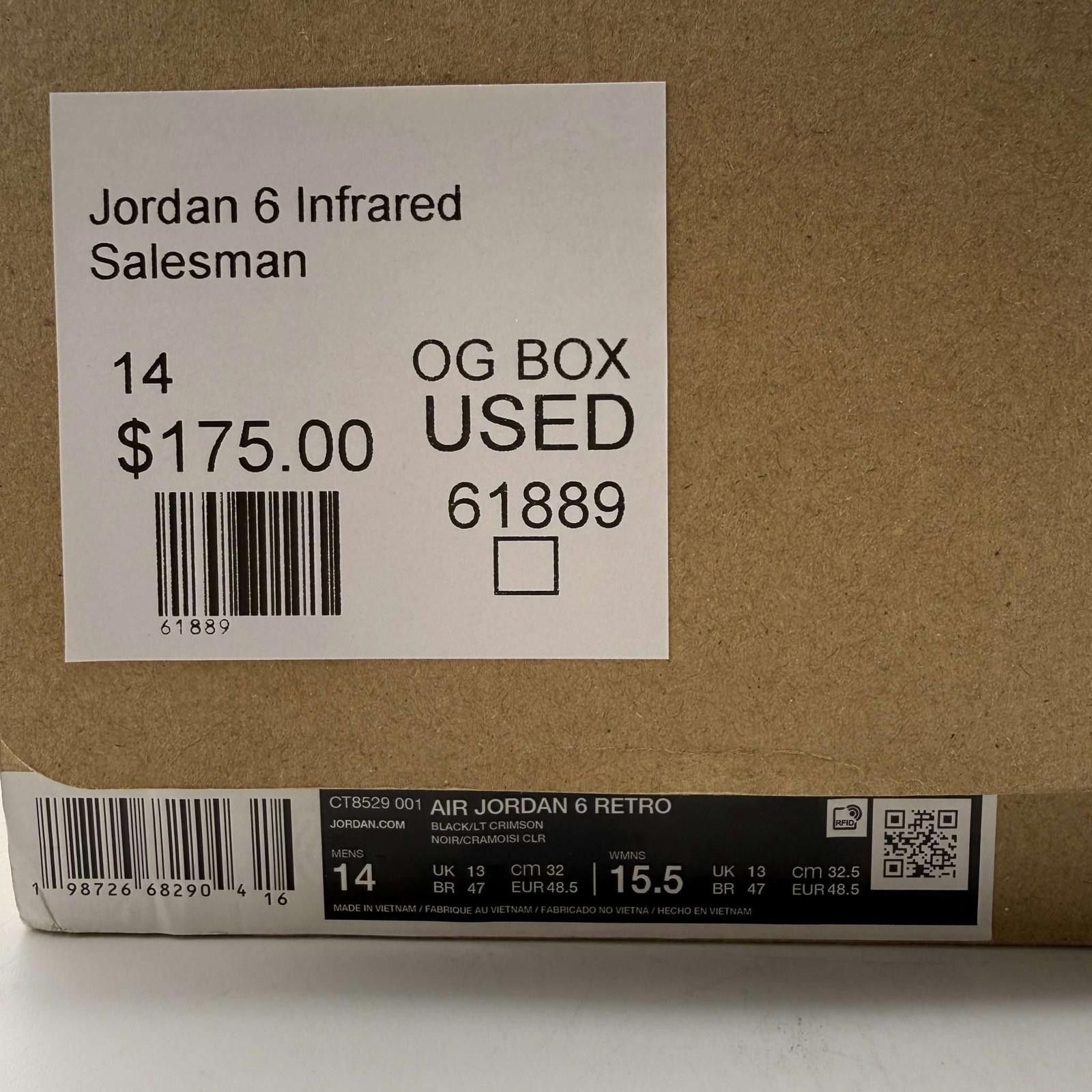 Nike Nike Air Jordan 6 Retro Black/Infrared US 14 Used OG Box Size US 14 / EU 47 - 9 Thumbnail