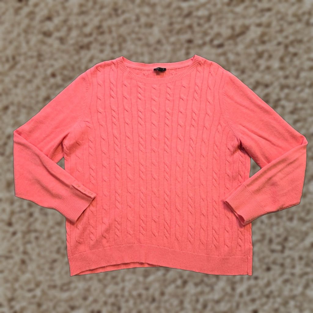 Talbots Talbots Sweater Womens Size XL Orange Pink Cable Knit Lambs Wool Casual Capsule Size XL / US 12-14 / IT 48-50 - 1 Thumbnail