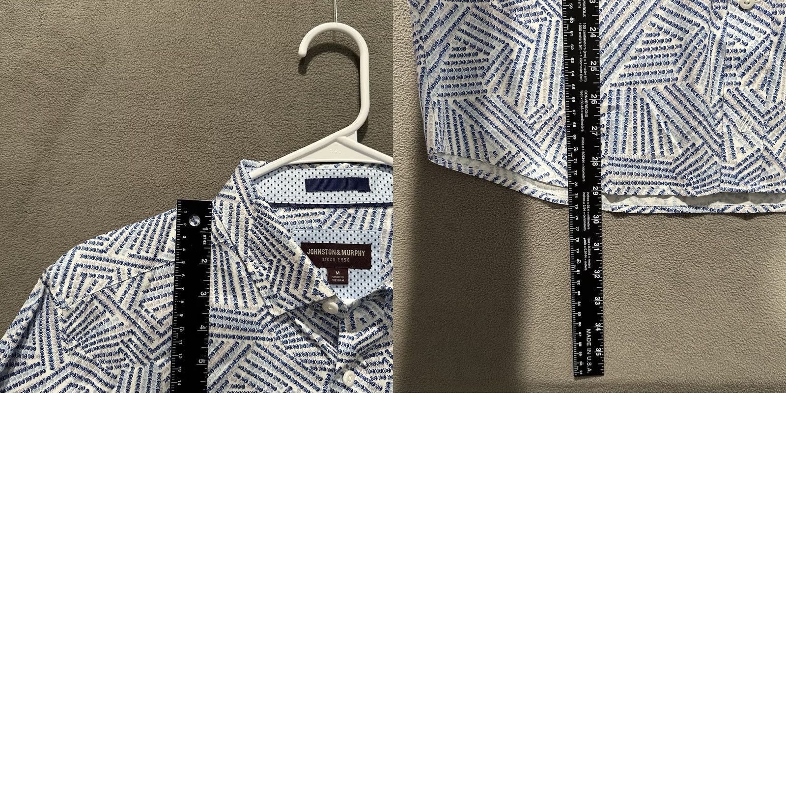 Johnston & Murphy Johnston & Murphy Shirt Men Medium Blue/Gray Skull Print Button Down Flip Cuff EUC Size US M / EU 48-50 / 2 - 9 Thumbnail