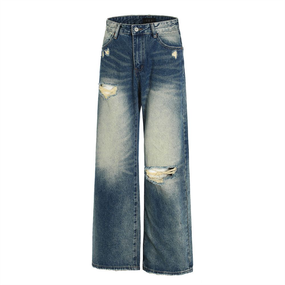 Japanese Brand × Jean Men's trendy ripped washed straight distressed jeans y2k Size US 32 / EU 48 - 2 Thumbnail