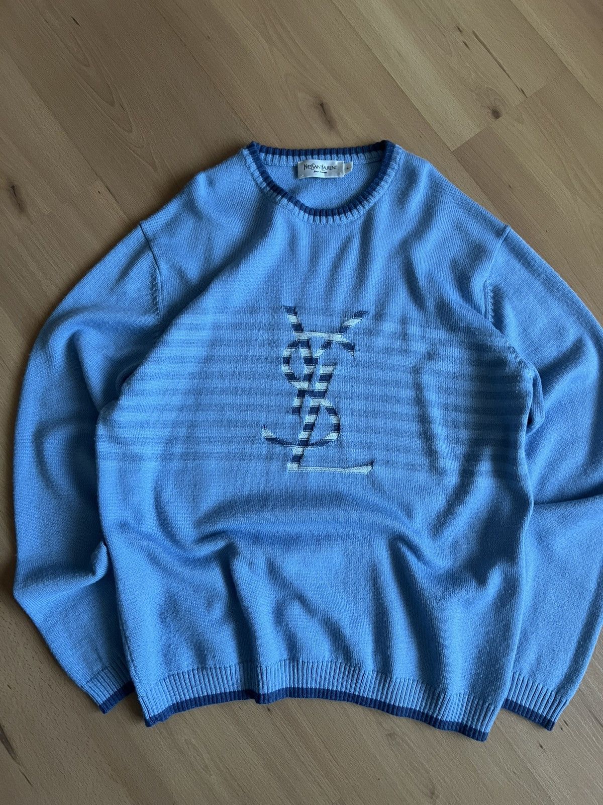 Yves Saint Laurent Yves Saint Laurent YSL Logo Knit Sweater Blue – Size L Size US L / EU 52-54 / 3 - 2 Thumbnail