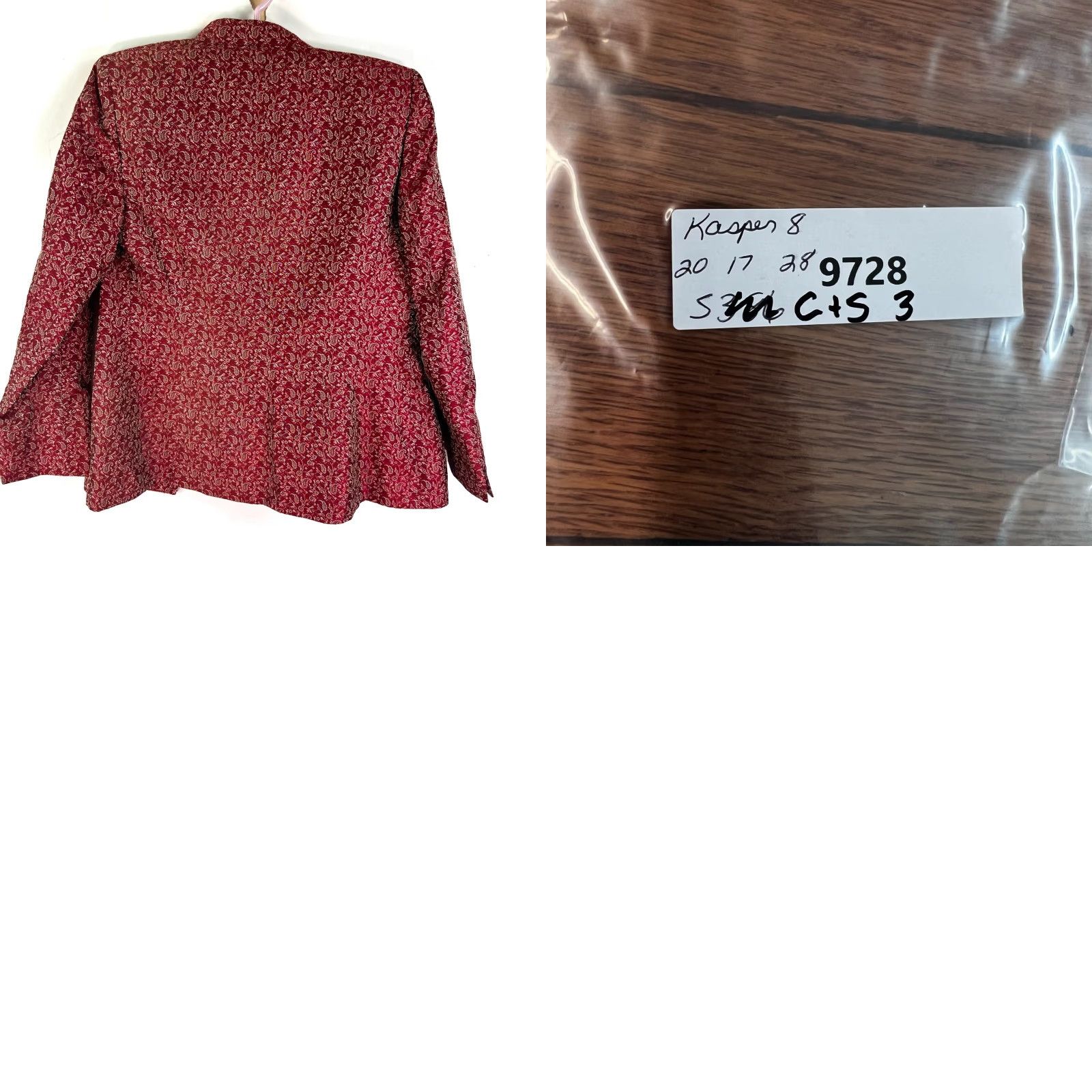 Kasper Kasper Blazer Jacket Womens size 8 Floral Open Blazer Maroon Poly Red Lined Casual Business Women Size M / US 6-8 / IT 42-44 - 8 Thumbnail