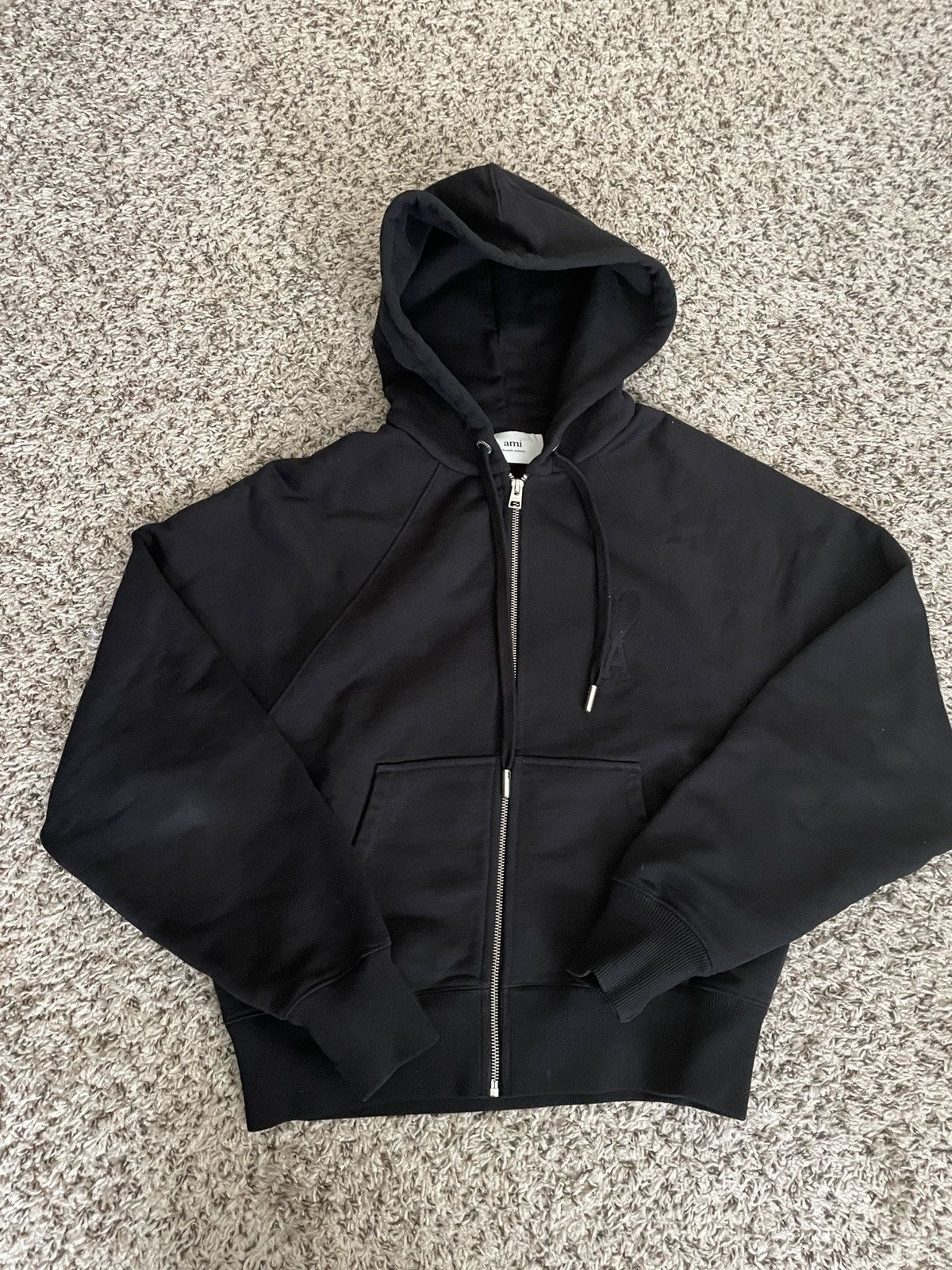 image of Ami Zip Up Hoodie in Black, Men's (Size Small)