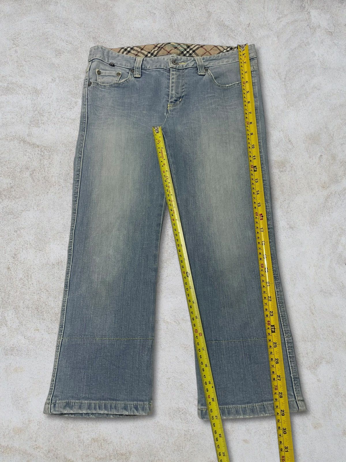 Burberry Nova Check Linen Knee Short Jeans Y2K Style