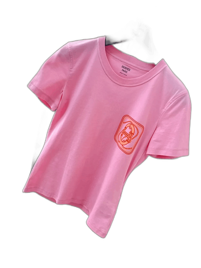 Hermes Hermes Pink Short Sleeve TShirt with Logo-2506 Size S / US 4 / IT 40 - 1 Thumbnail