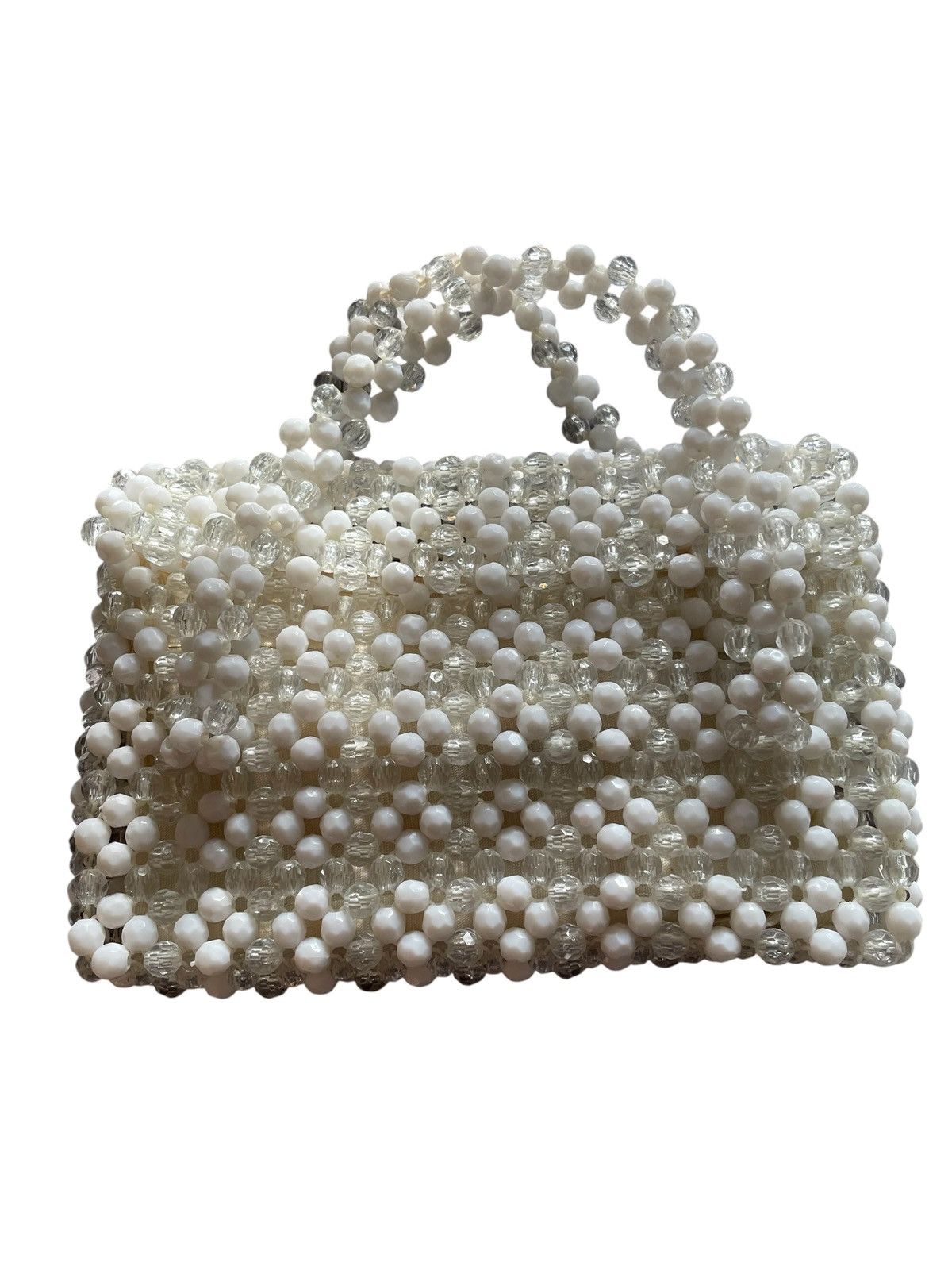Vintage 1960s white/clear beaded woven handmade satchel handbag Size ONE SIZE - 1 Thumbnail
