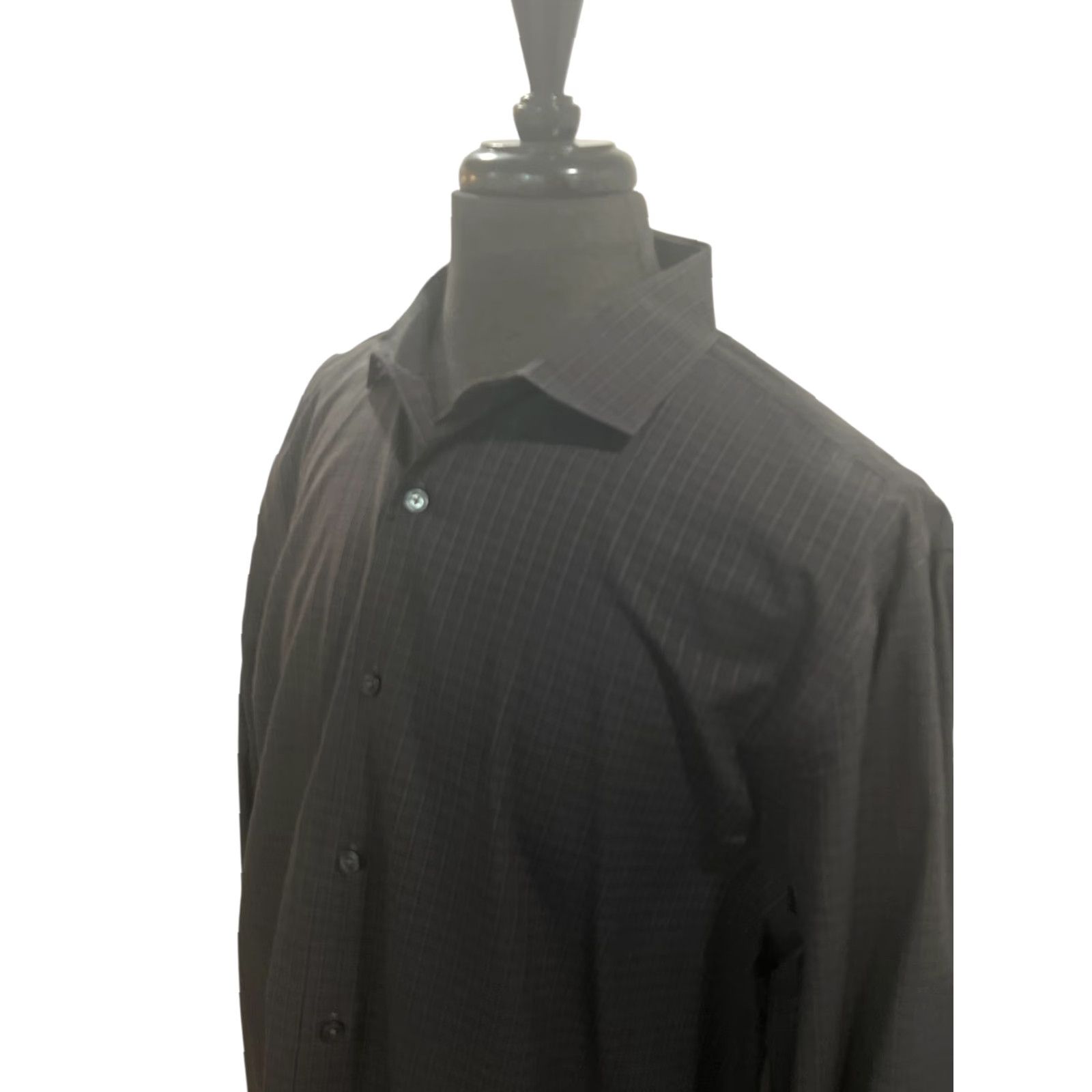 Perry Ellis Perry Ellis Non-Iron Mens XL Spread Collar 100% Cotton Black Windowpane Dress Shirt Size 46R - 3 Thumbnail