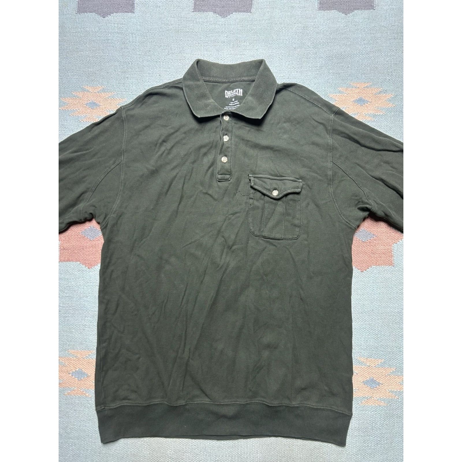 CO Duluth Trading Co Long Sleeve Polo Shirt Cotton Heavy One Pocket Green Medium Mens Polo Shirt Size US M / EU 48-50 / 2 - 2 Thumbnail