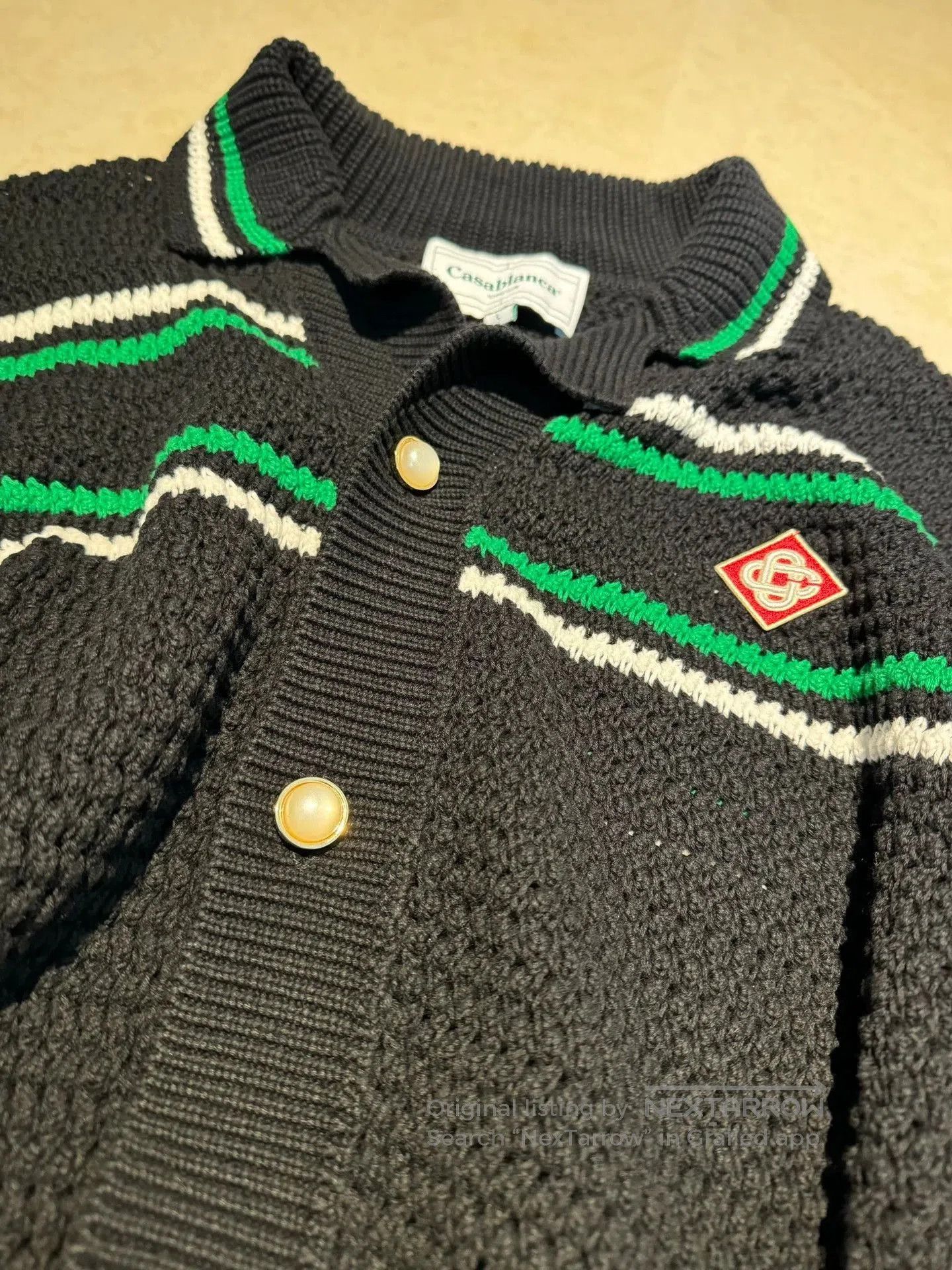 Casablanca Black Striped Knit Button. Size US L / EU 52-54 / 3 - 2 Thumbnail