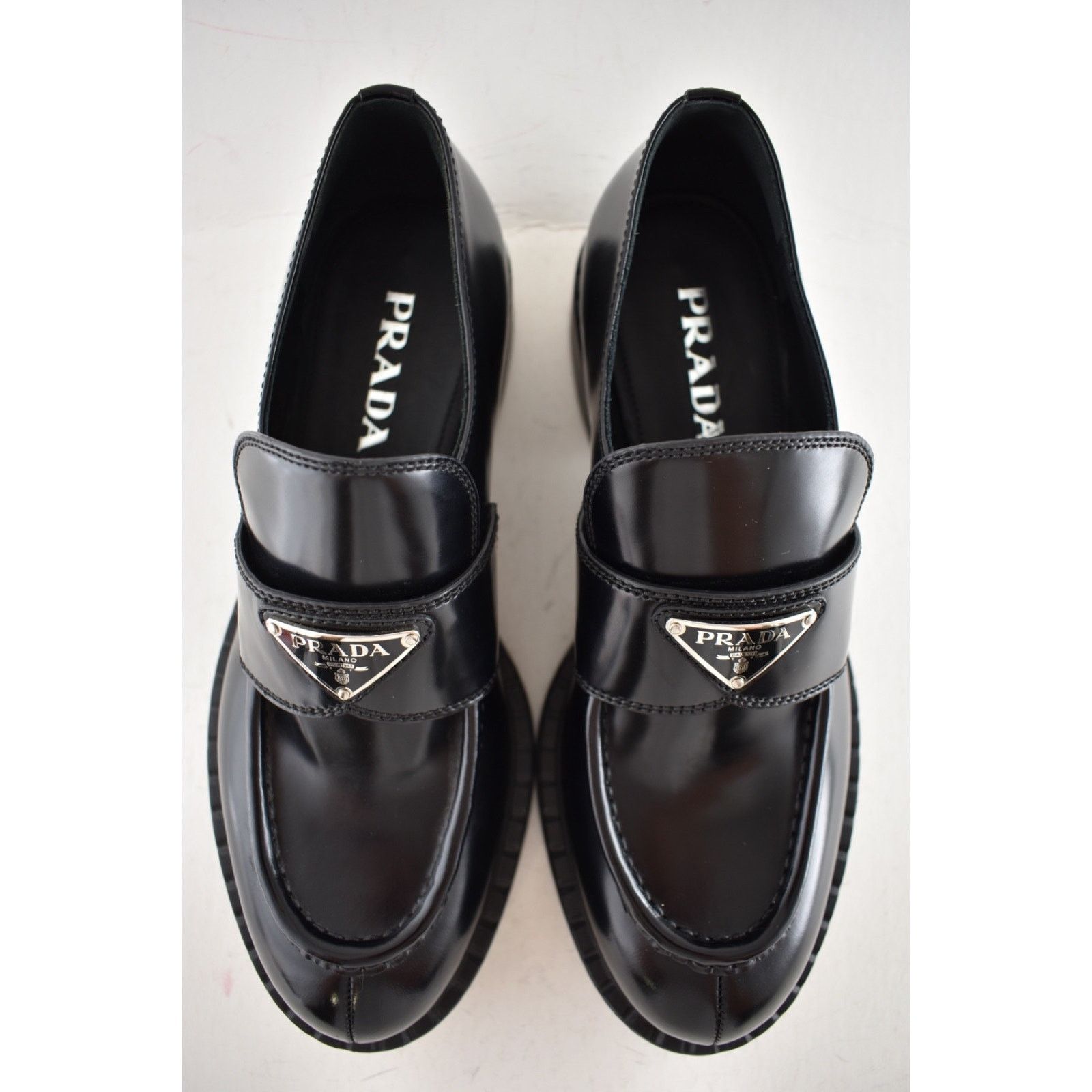 Prada Prada Chocolate Black Brushed Leather Silver Logo Platform Size US 10 / IT 40 - 12 Thumbnail