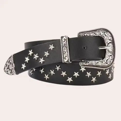 Other Stylish Black Western Belt with Silver Buckle Size ONE SIZE - 2 Thumbnail