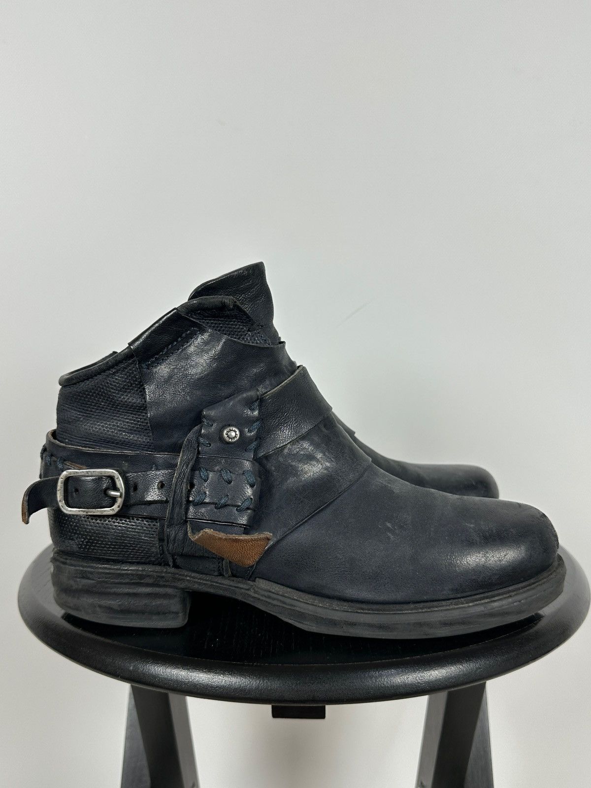 A.S.98 A.S.98. Airstep Navy Blue Leather Biker Ankle Boots Size US 8 / IT 38 - 1 Thumbnail