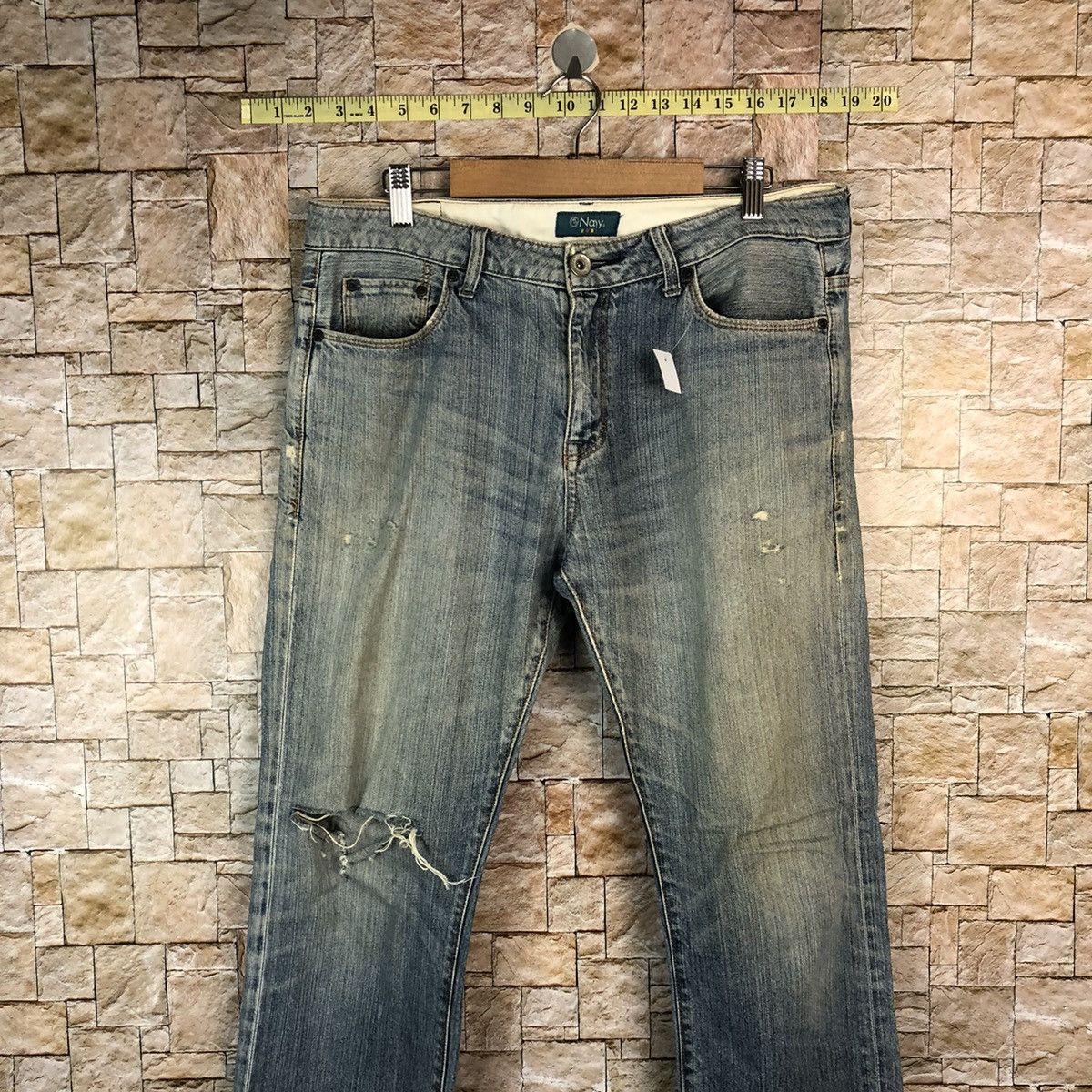Japanese Brand Navy Blue Distressed ripped Denim Pants #A1041 Size US 33 - 2 Thumbnail