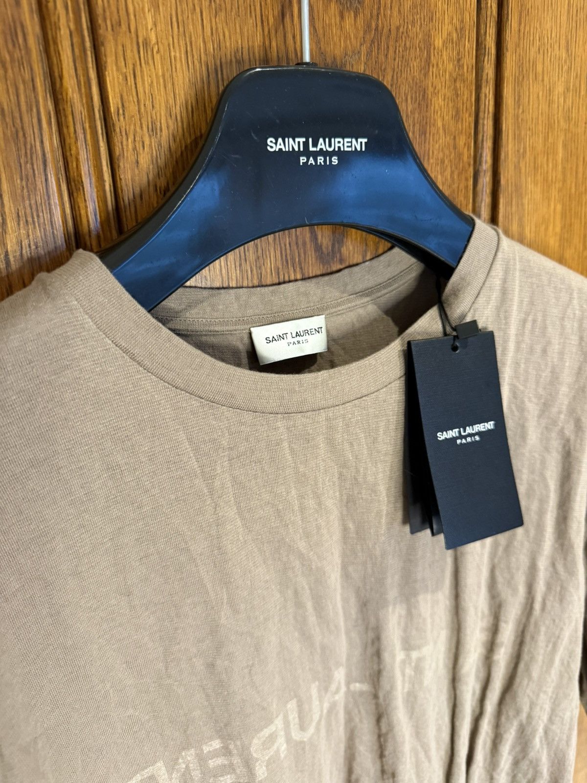 Saint Laurent Paris $620 ss23 Saint Laurent reverse logo khaki t shirt L Size US L / EU 52-54 / 3 - 16 Thumbnail