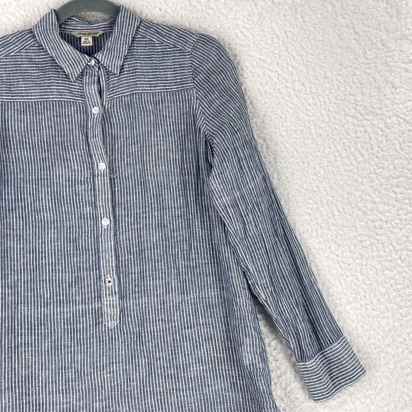 Lucky Brand Lucky Brand Womens XS Blue Stripe Linen Blend Button-Up Shirt Casual Shirt XS Regular Women Blue Striped Button-Up Bohemian Linen Blend Casual Size XS / US 0-2 / IT 36-38 - 4 Thumbnail