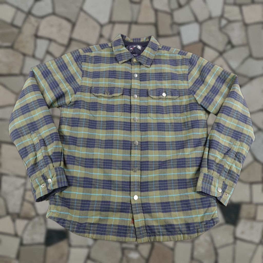 The North Face North Shirt Mens Medium Plaid Green Blue Quilt Lined Flannel Snap Up Shacket Size US M / EU 48-50 / 2 - 1 Thumbnail