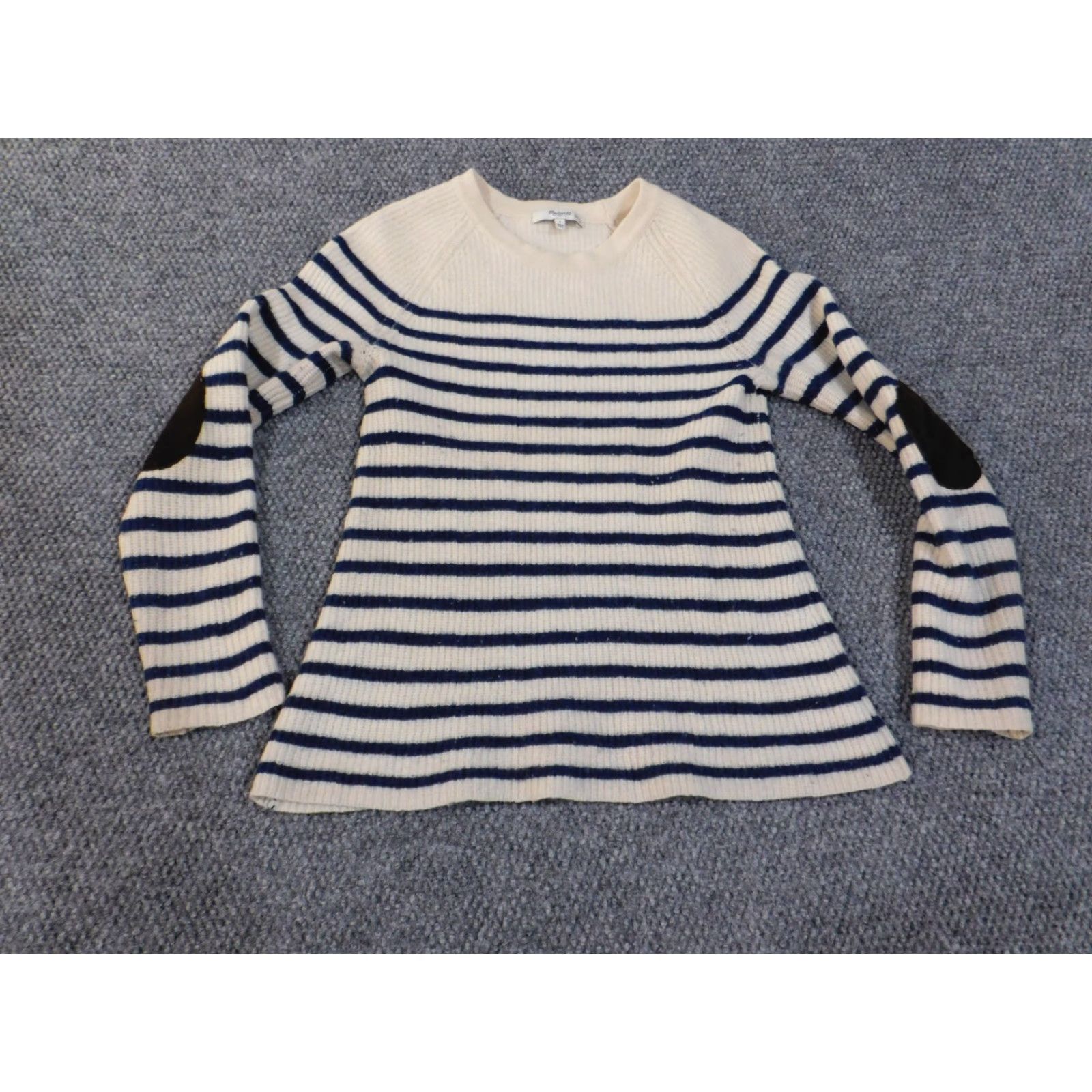 Madewell Madewell sweater Small Womens pullover beige knit stripe striped elbow patch open-knit round neck raglan sleeve logo stretch pull over Size S / US 4 / IT 40 - 5 Thumbnail
