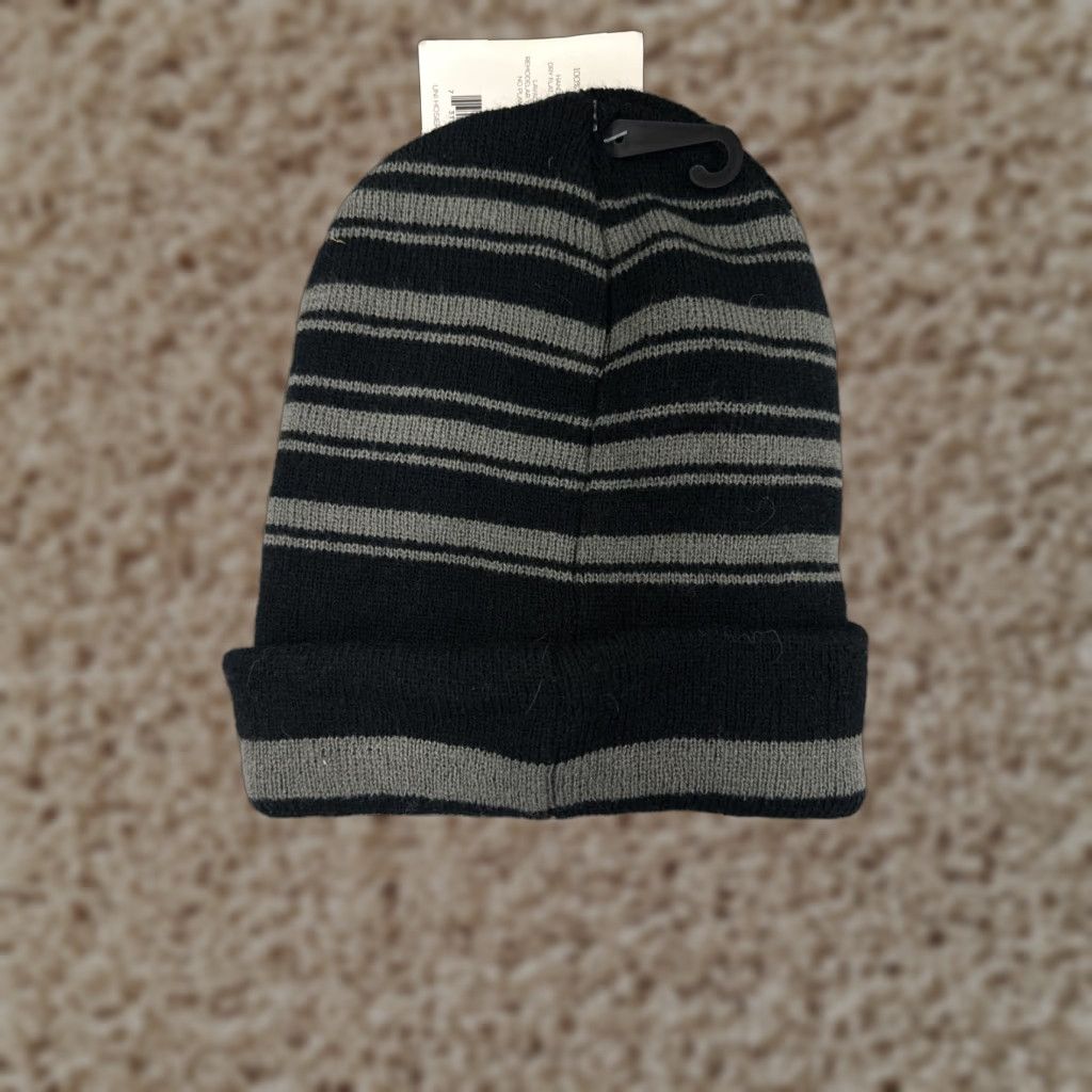 Vintage Knocker Beanie Toque Adult One Size Black Gray Striped 100% Acrylic Knit Ski Size ONE SIZE - 1 Thumbnail