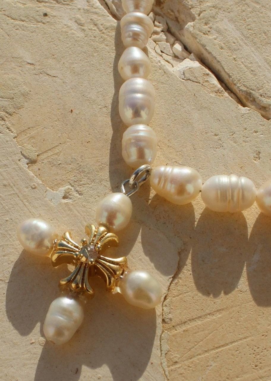 Other Vintage Freshwater Pearl Cross Necklace – Gold-Tone Pendant Size ONE SIZE - 2 Thumbnail