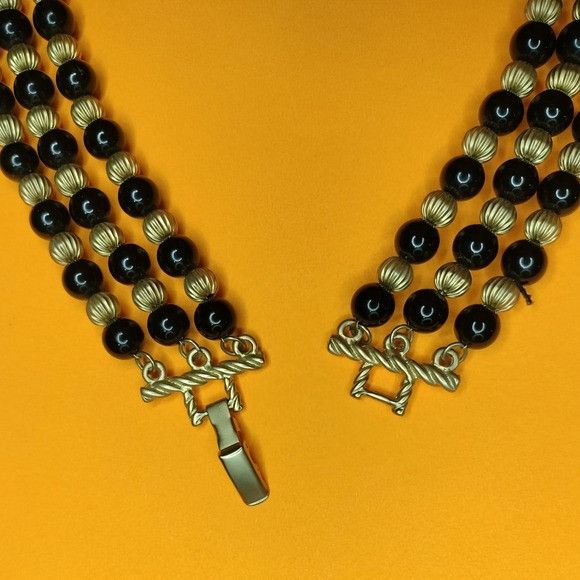 Vintage Cato Black Gold Multi Strand Necklace 3 Tiered Layered Jewel Size ONE SIZE - 3 Thumbnail