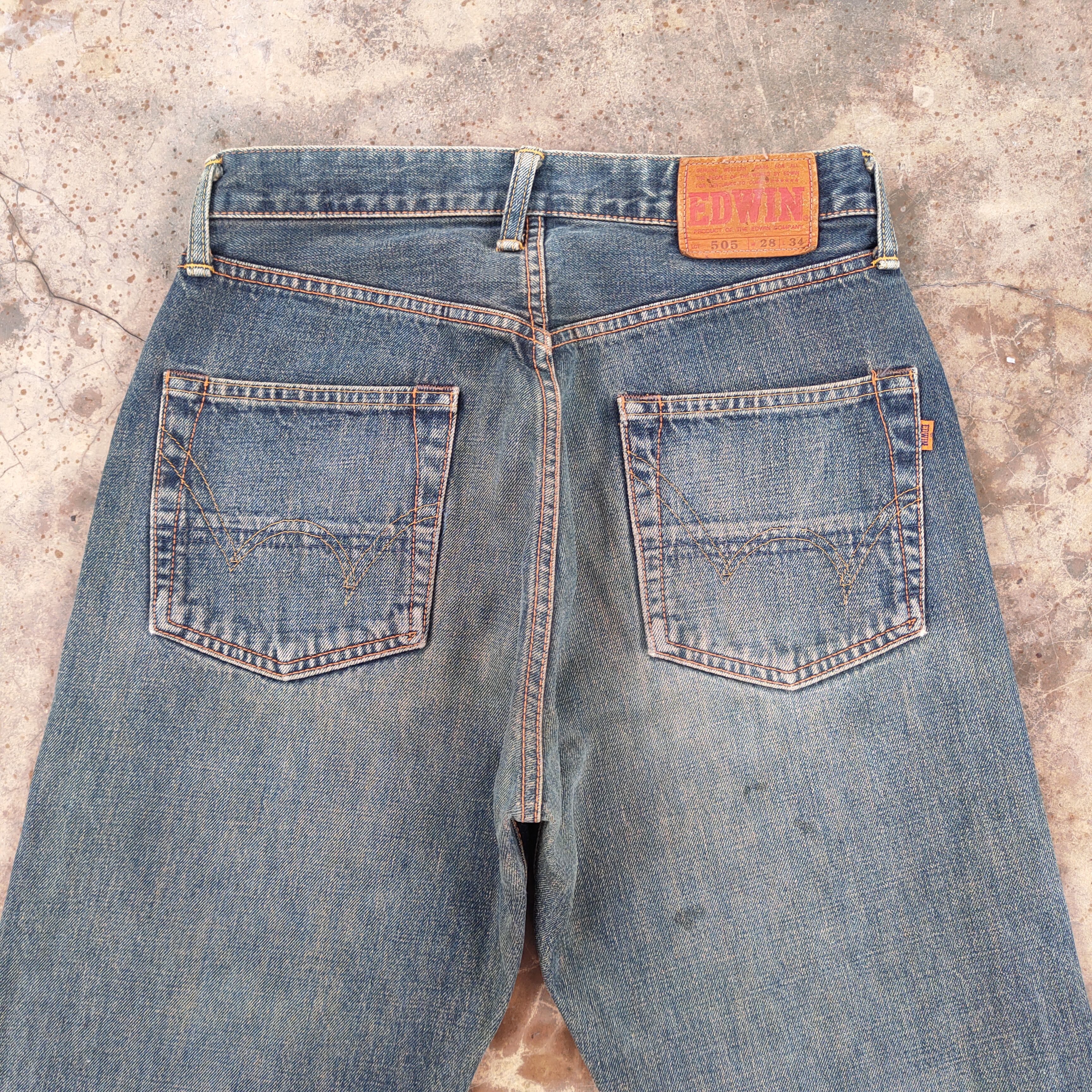 Edwin VINTAGE RUSTY EDWIN ORANGE TAG RIPPED DENIM JEANS PANTS Size US 29 - 9 Thumbnail