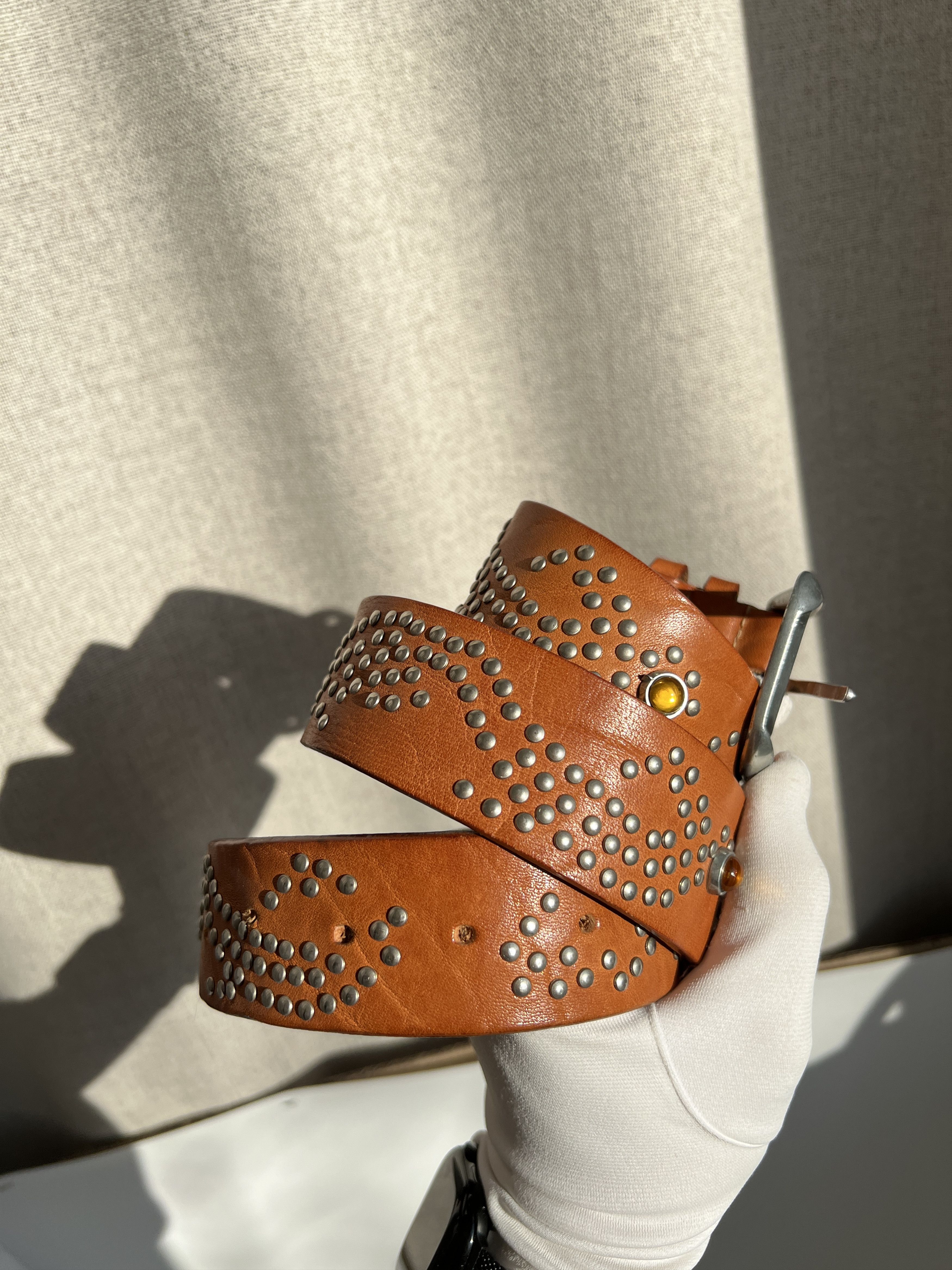 Vintage Vintage Fabrizio Mancini Rhinestones Leather Belt Italy Size ONE SIZE - 6 Thumbnail