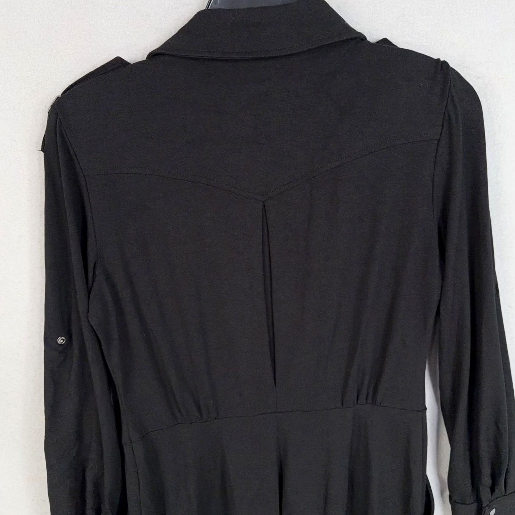 Vintage Cache Dress Womens 10 Black Shirt Collared Snap Front Pockets Stretch Workwear Size L / US 10 / IT 46 - 6 Thumbnail