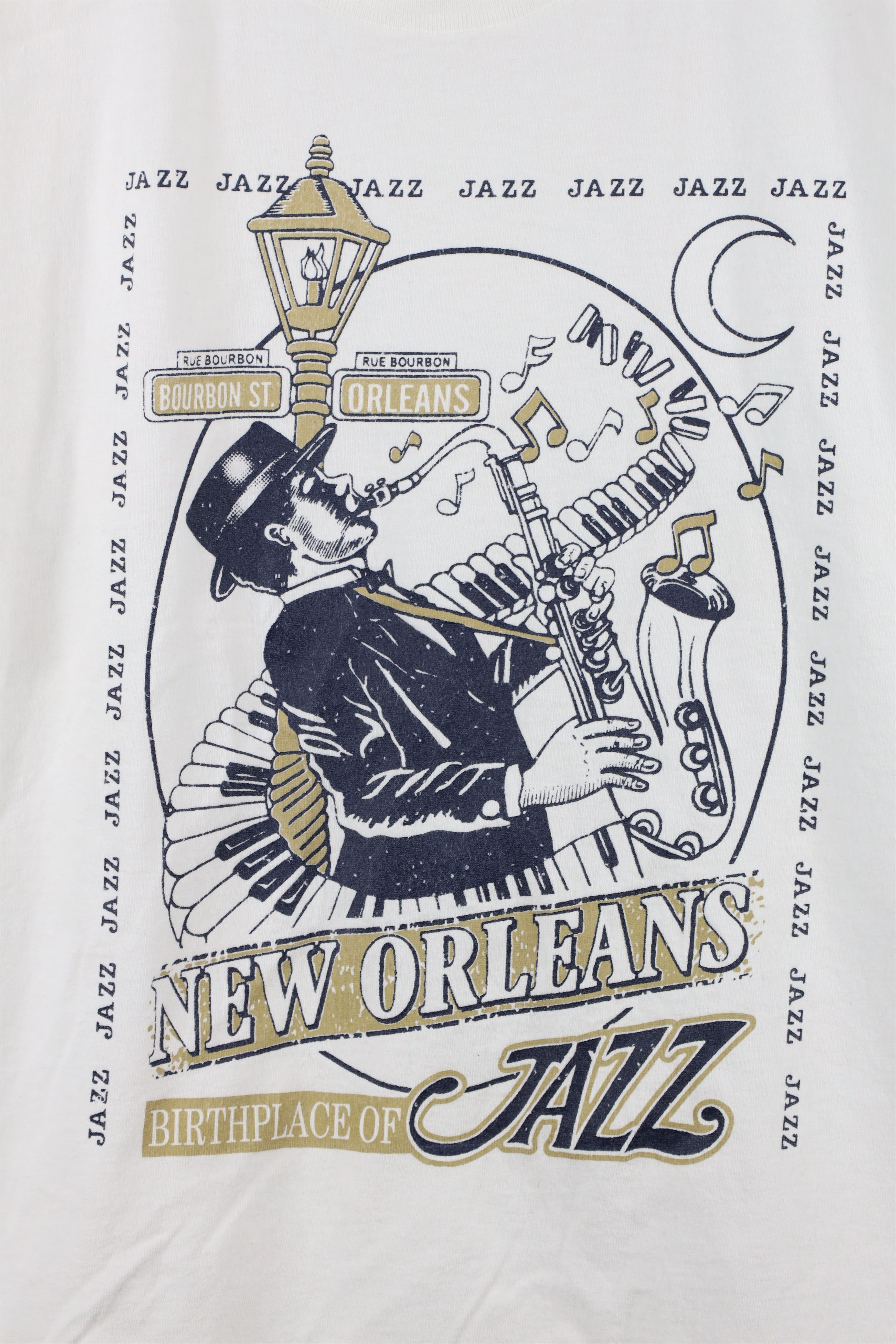 Vintage Vintage 90s Streetwear Jazz Music T-Shirt White Cotton Size US L / EU 52-54 / 3 - 4 Thumbnail