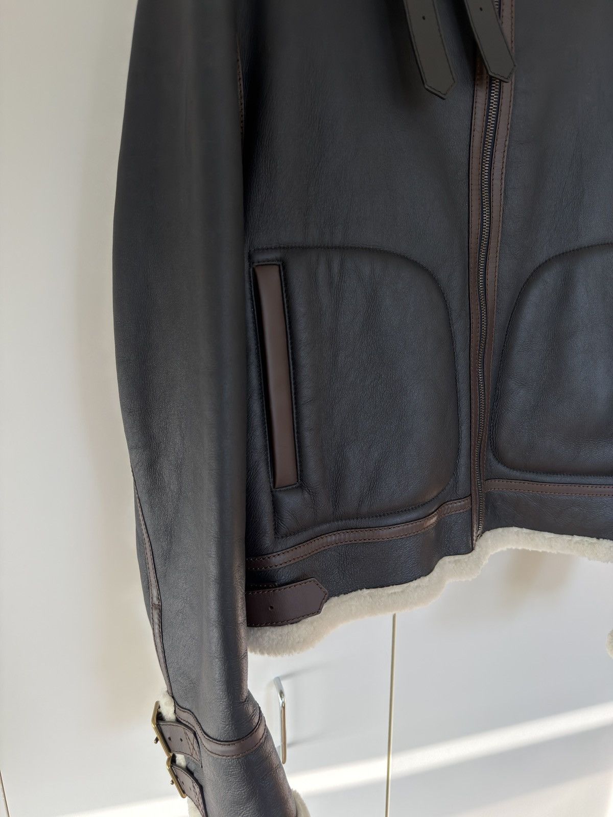 Loewe BNWT Shearling-lined Leather Aviator Jacket Navy Cream 54 Size US XL / EU 56 / 4 - 3 Thumbnail