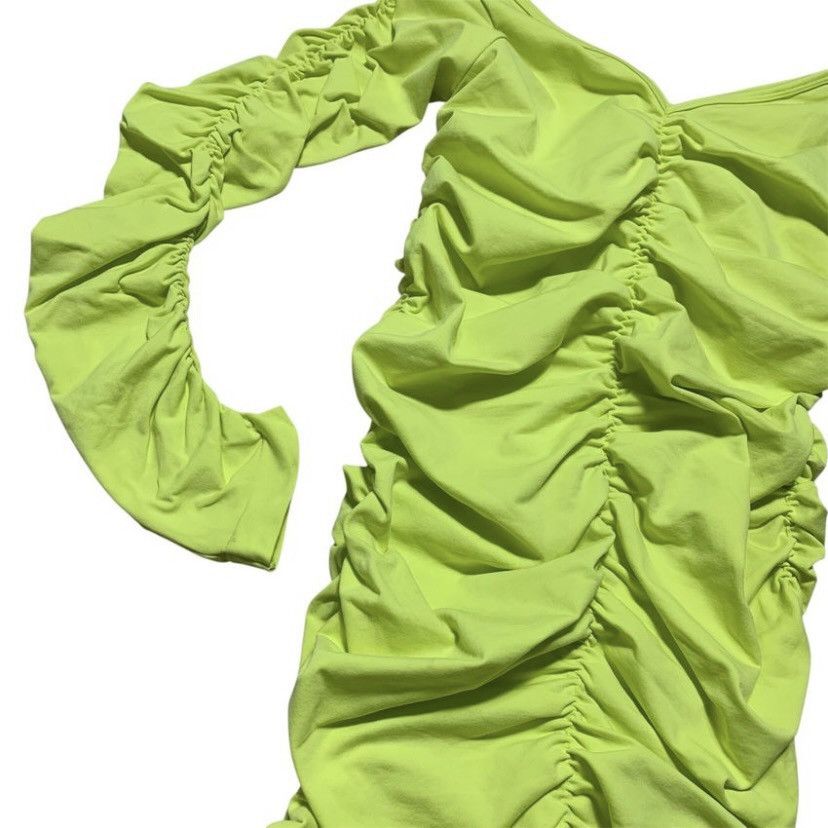 Helmut Lang HELMUT LANG RUCHED MIDI DRESS ACID LIME Size S / US 4 / IT 40 - 3 Thumbnail