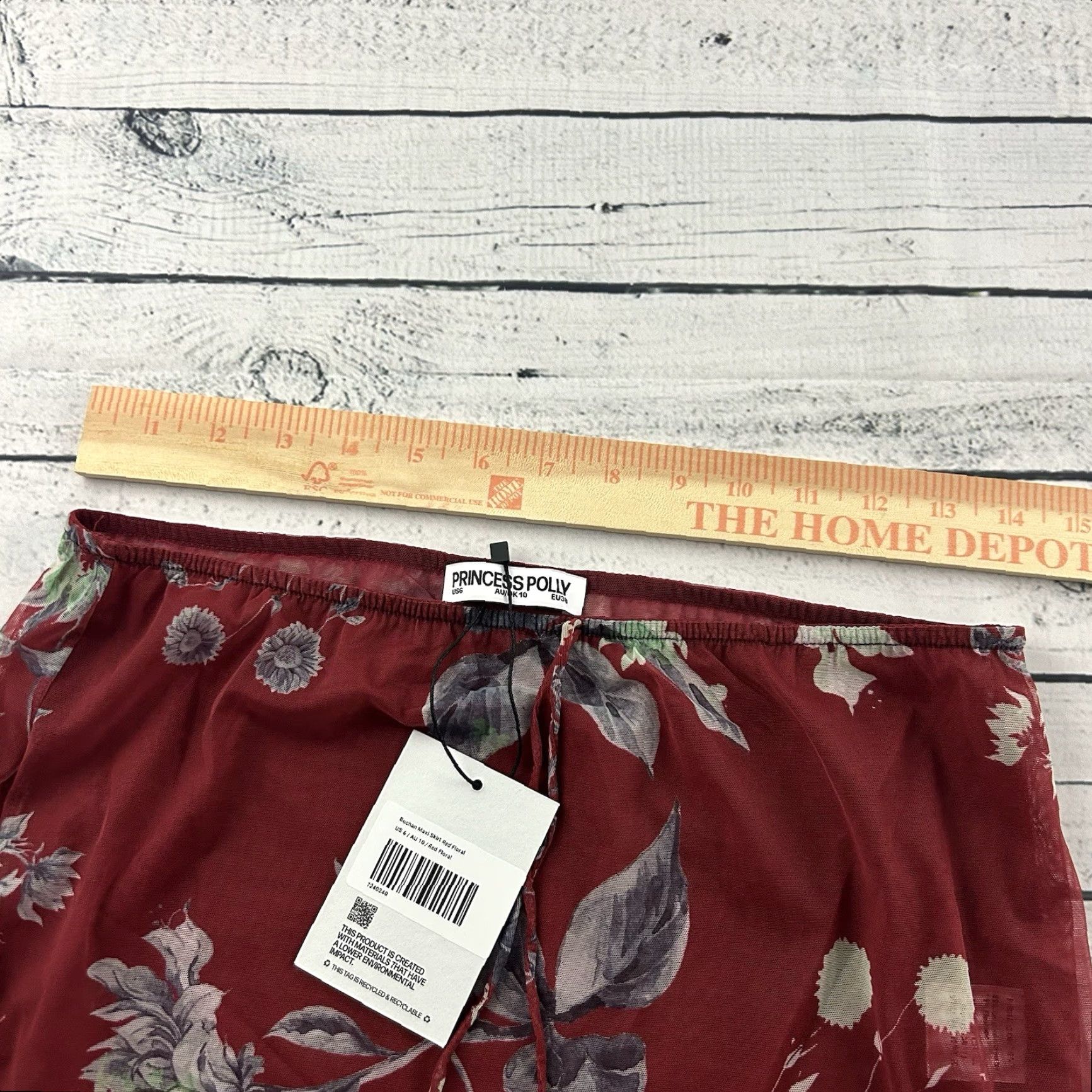 PRINCESS POLLY Princess Polly Skirt Maxi Red Floral Women 6 Low Impact Buchan Long new Size 28" / US 6 / IT 42 - 6 Thumbnail