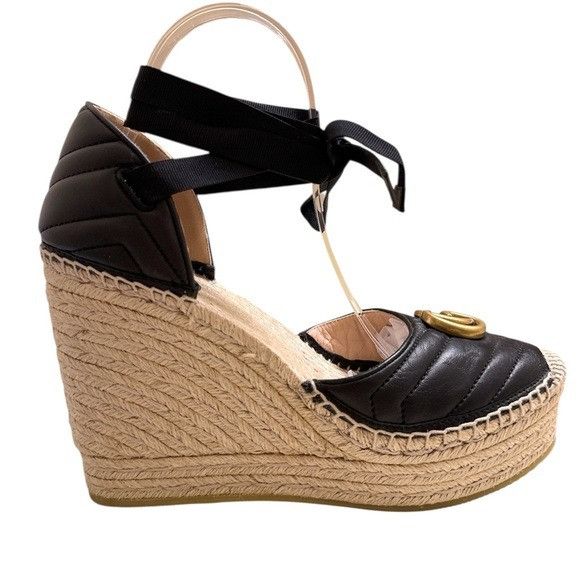Gucci NWOT GUCCI Marmont Matelasse Ankle Tie Wedge Espadrilles EU Size US 11 / IT 41 - 6 Thumbnail