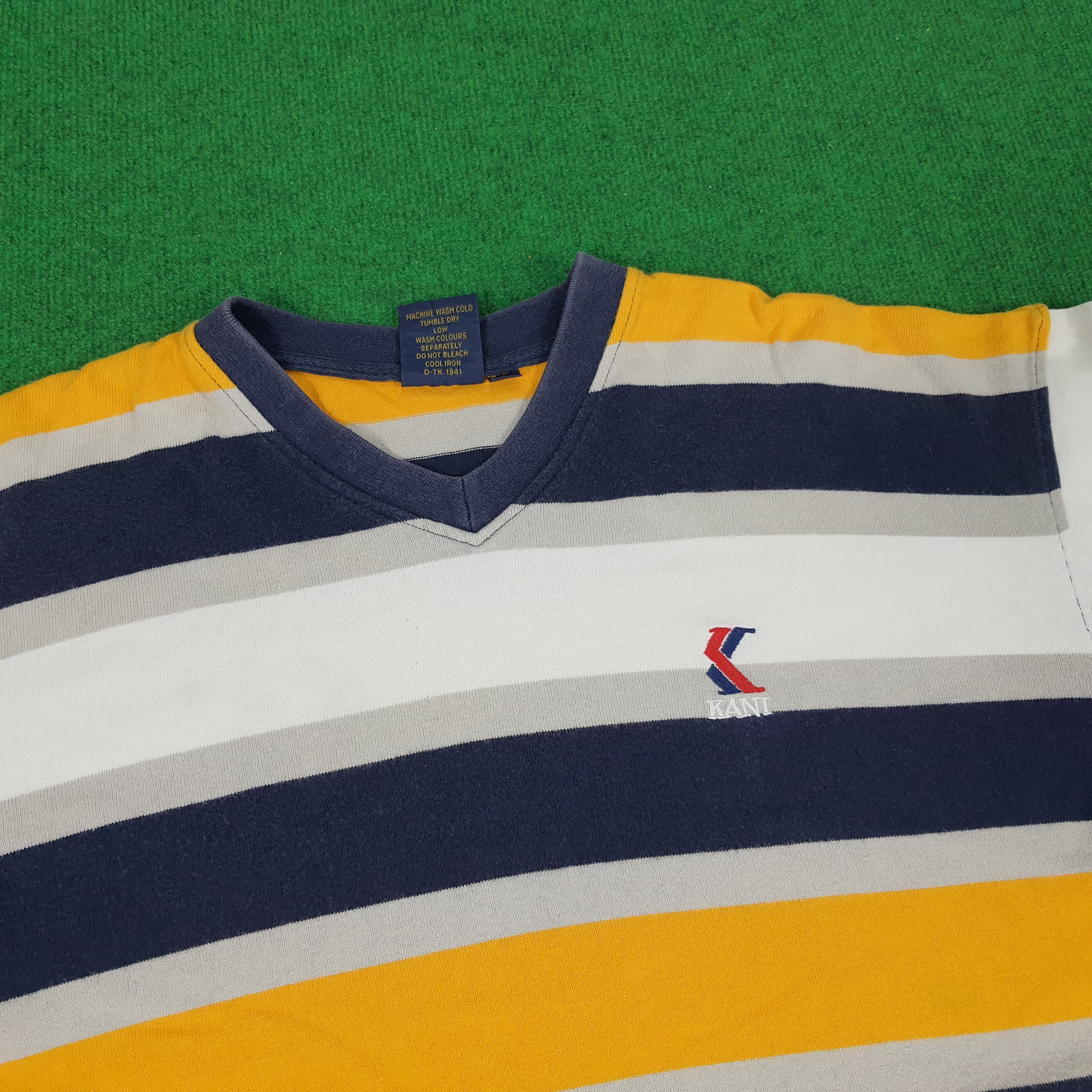 Karl Kani × Vintage Vintage Kani by Karl Kani Jeans Striped V Neck Tshirt Size US XL / EU 56 / 4 - 2 Thumbnail