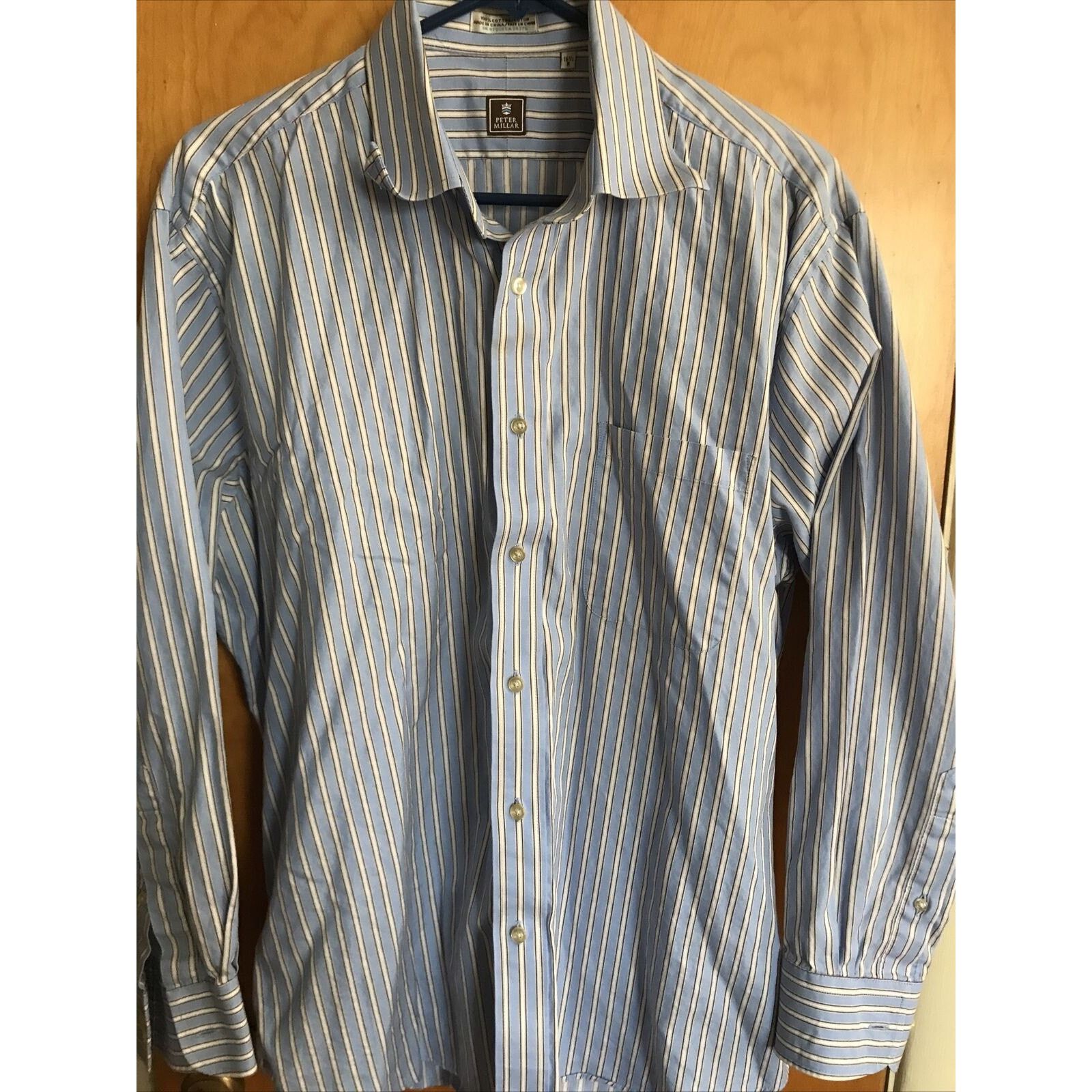 Peter Millar Peter Millar Men’s 16.5 Blue Striped LS Button Down Shirt Size US XL / EU 56 / 4 - 2 Thumbnail