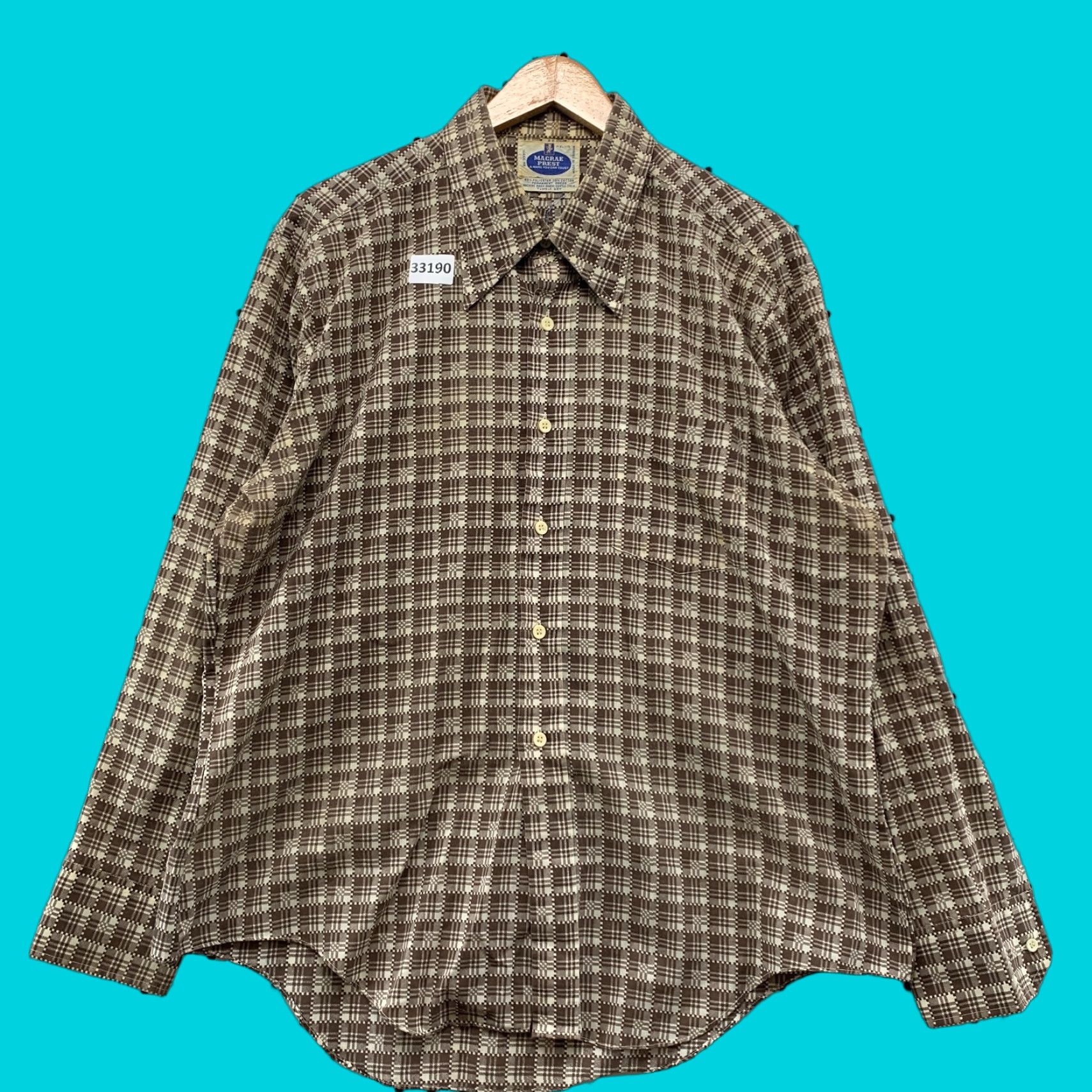 Vintage VINTAGE Macrae Prest Button-Up Shirt Mens XL Plaid Neck 17 25.5x30.5 Beige 70s Size US XL / EU 56 / 4 - 1 Thumbnail
