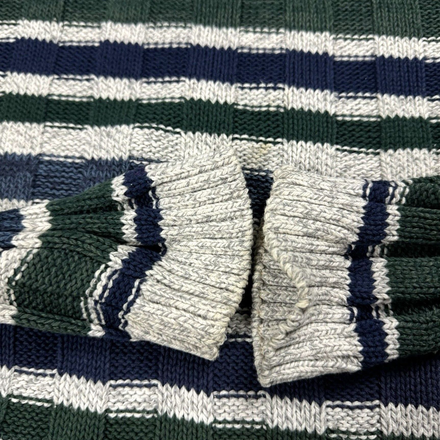 Vintage VINTAGE 90s INTERNATIONAL CONCEPTS Men’s Striped Cotton Cable-Knit Roll Neck Sweater L Size US L / EU 52-54 / 3 - 3 Thumbnail