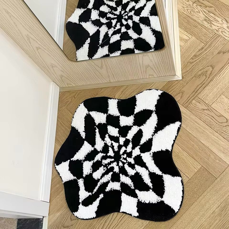 Vintage Abstract 3D Illusion Checkered Cloud Shape Tufted Rug Size ONE SIZE - 3 Thumbnail